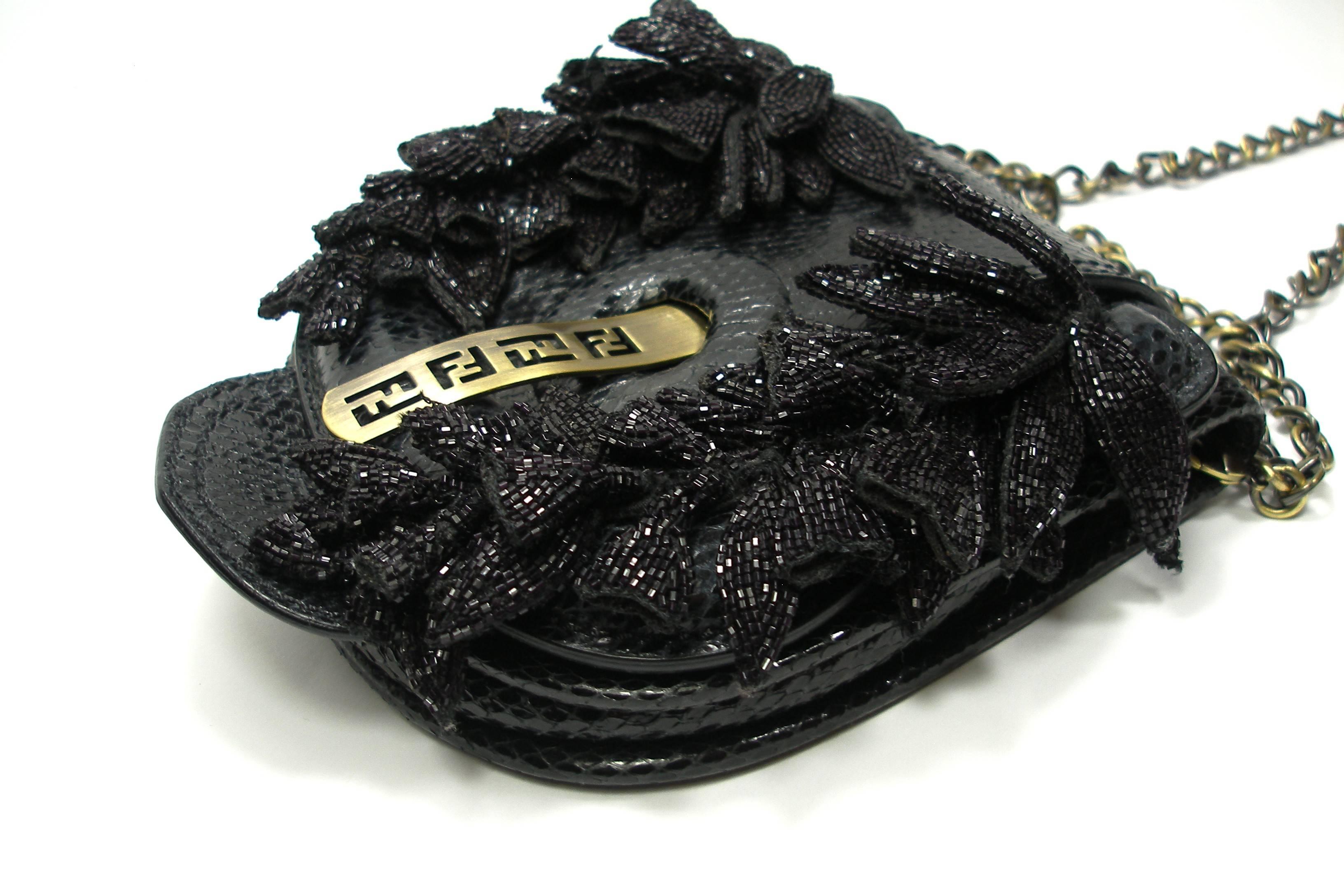 RARE 1990 Limited Edition Fendi Fold Over Chain Lizard Handbag For Sale 1