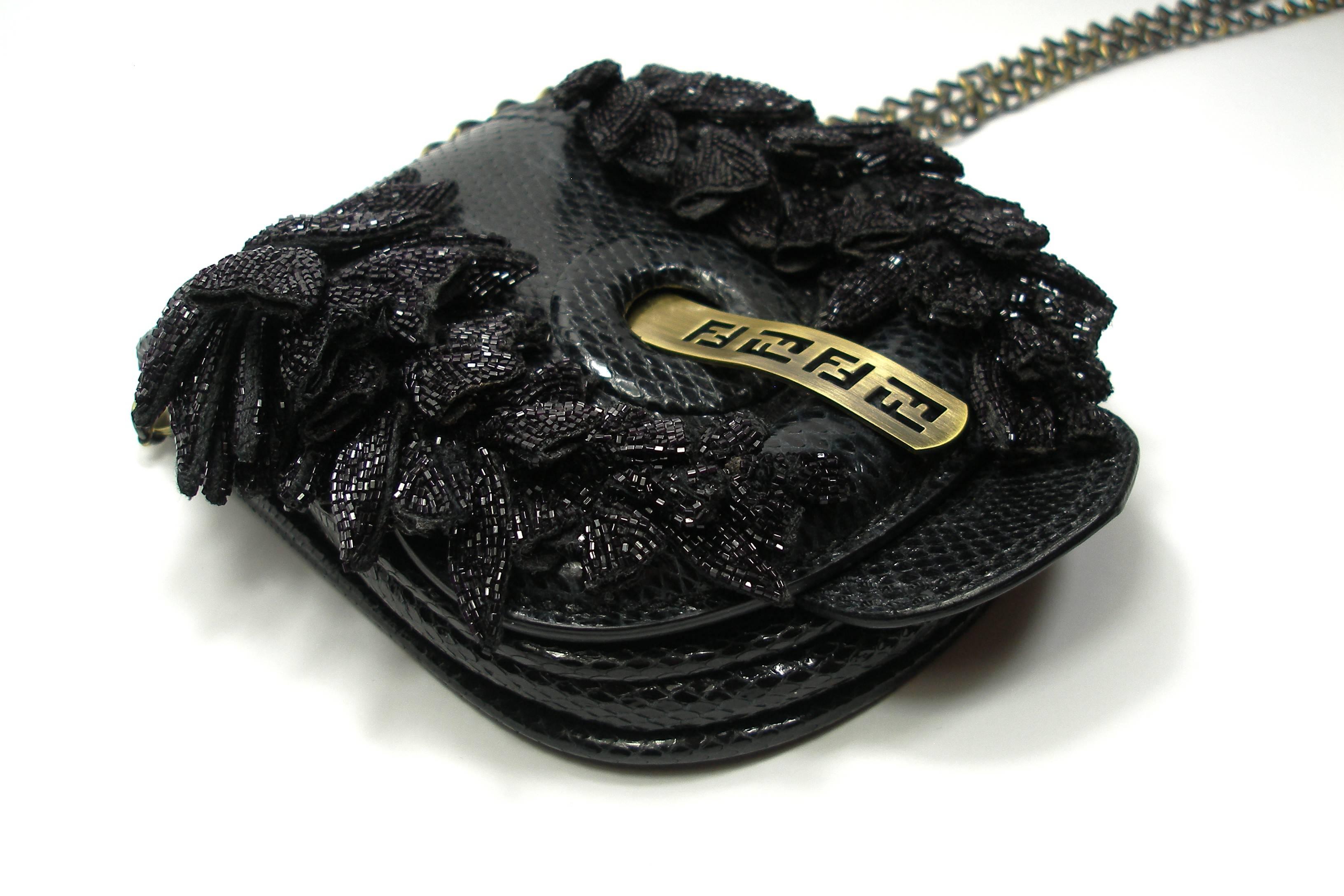Women's RARE 1990 Limited Edition Fendi Fold Over Chain Lizard Handbag For Sale