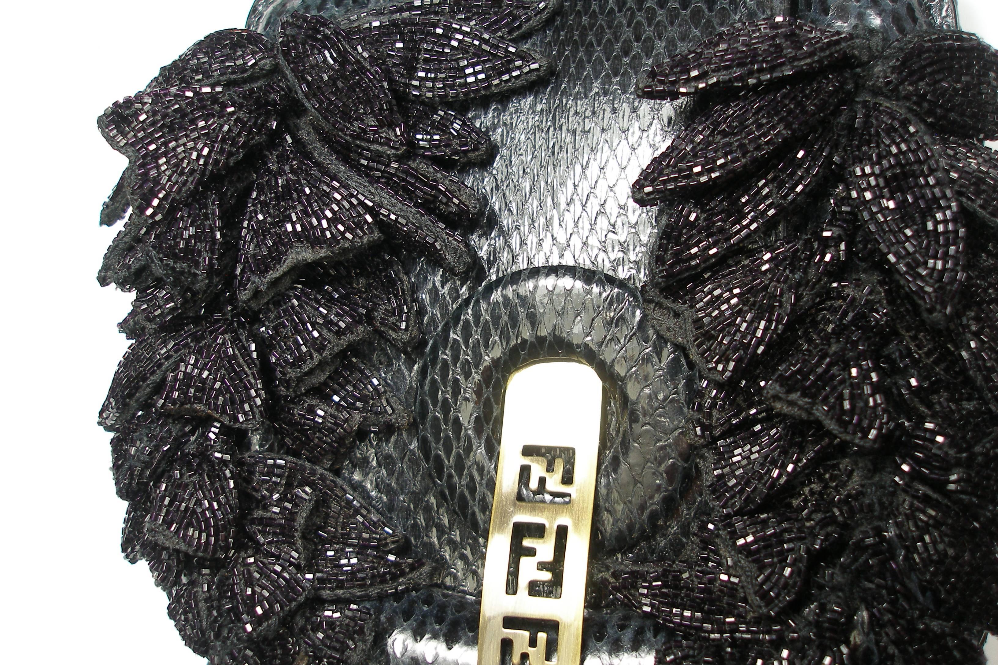 RARE 1990 Limited Edition Fendi Fold Over Chain Lizard Handbag For Sale 2