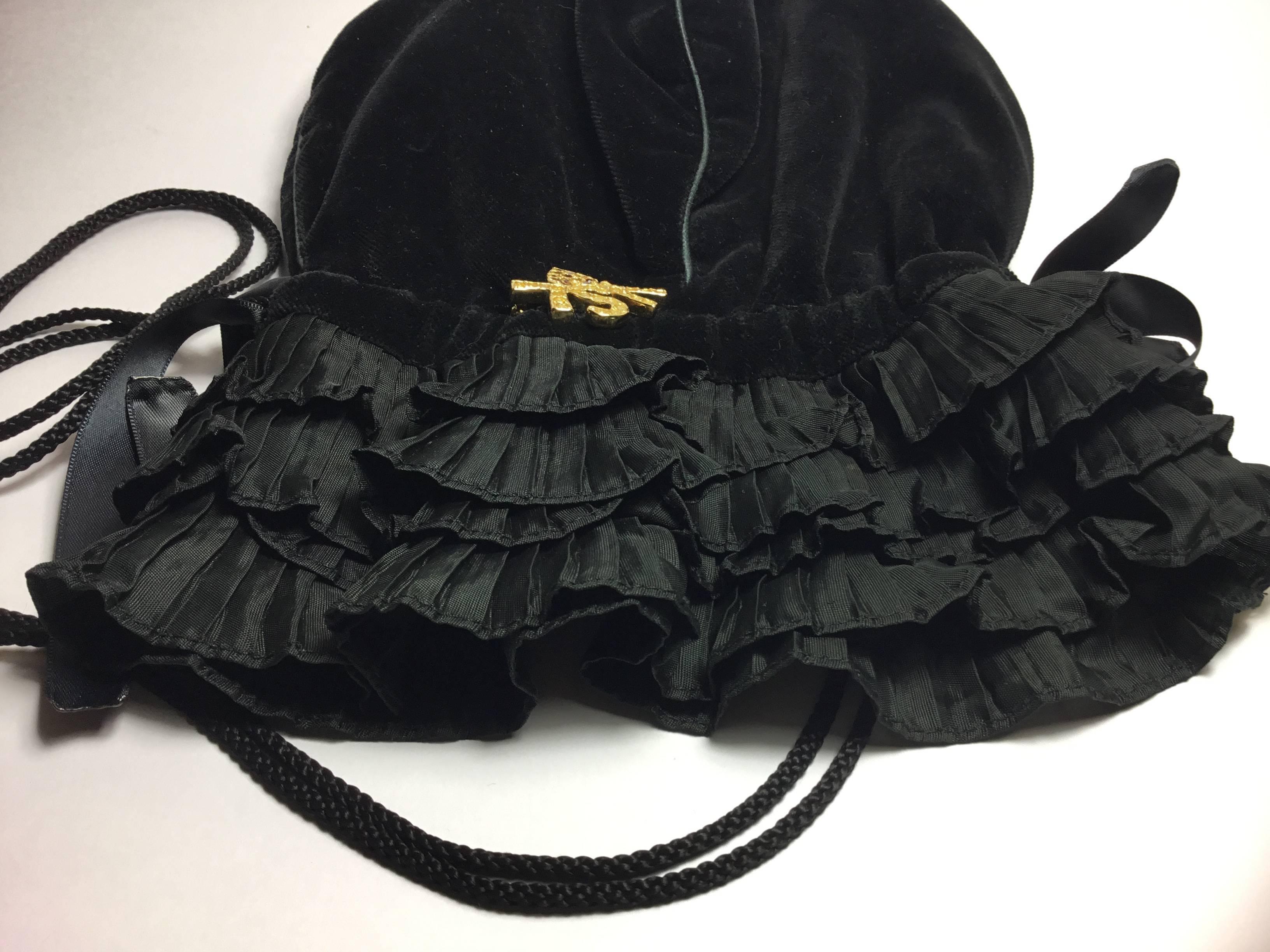 Yves Saint Laurent Vintage Black Velvet Satin Evening Bag  6