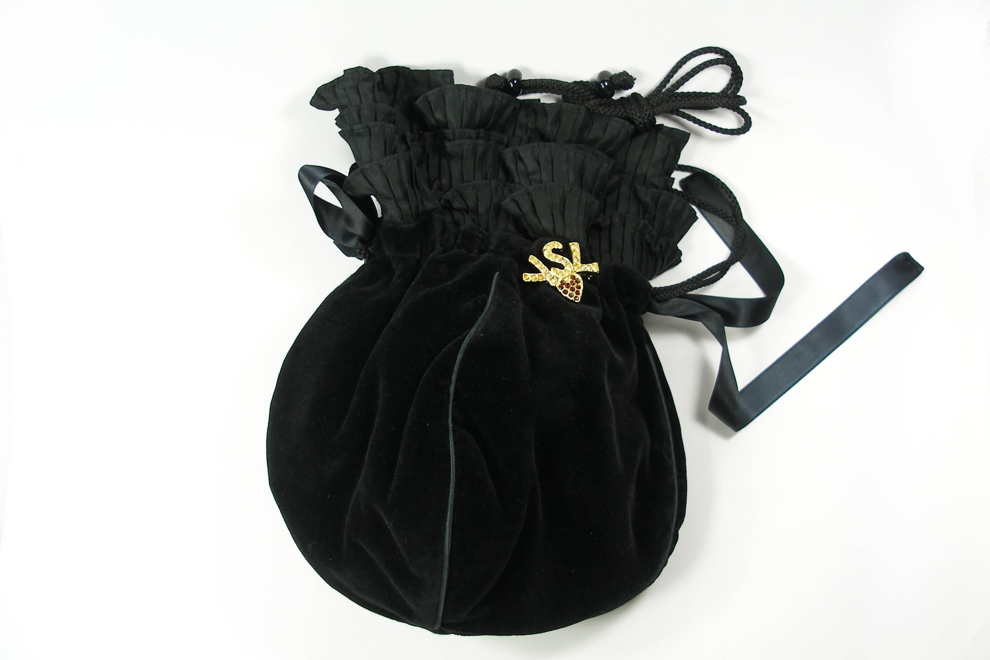 Women's Yves Saint Laurent Vintage Black Velvet Satin Evening Bag 