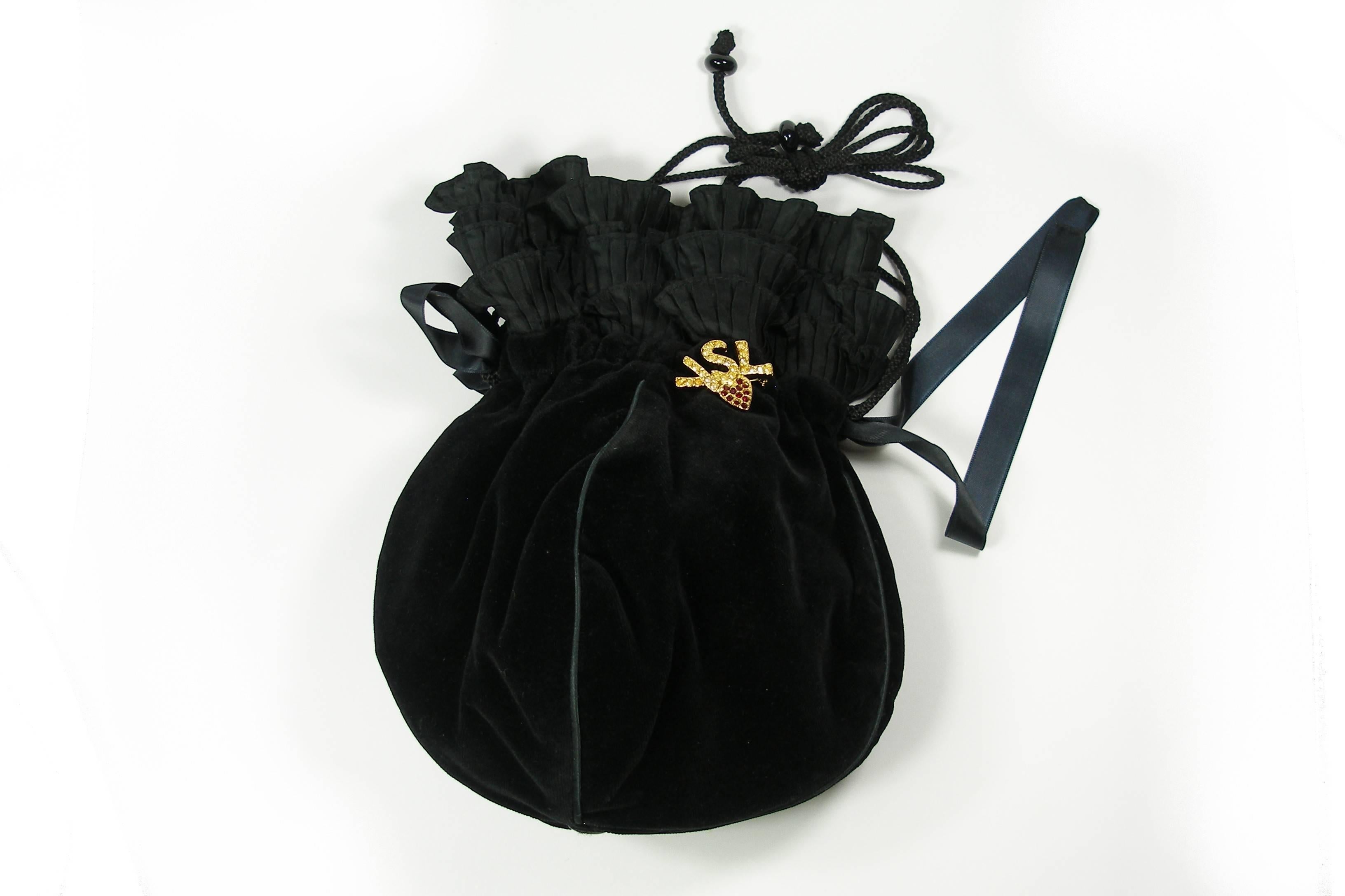 Yves Saint Laurent Vintage Black Velvet Satin Evening Bag  1
