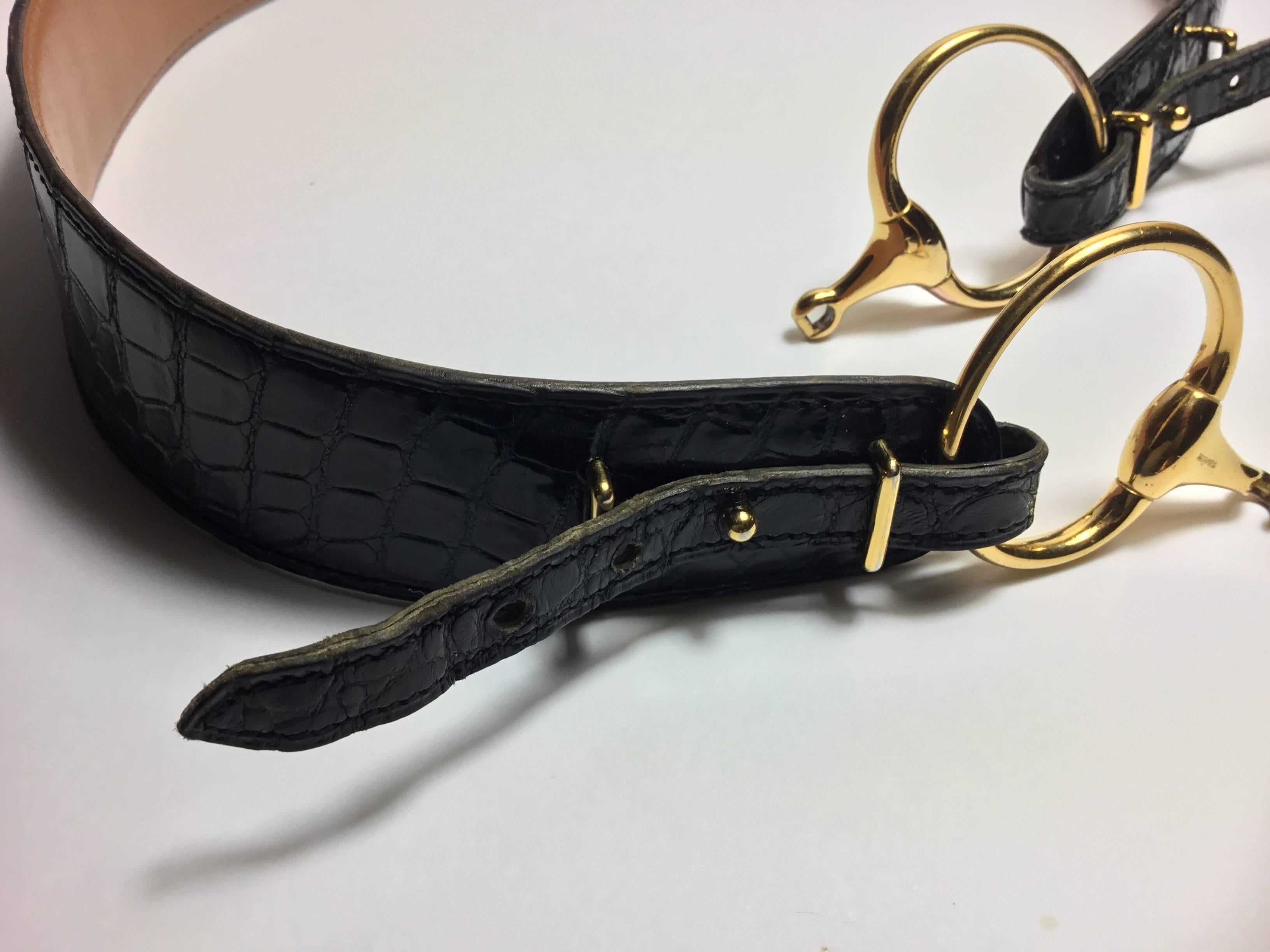 RARE Hermès Vintage Mors Belt in Black Crocodile and Gold plated  3