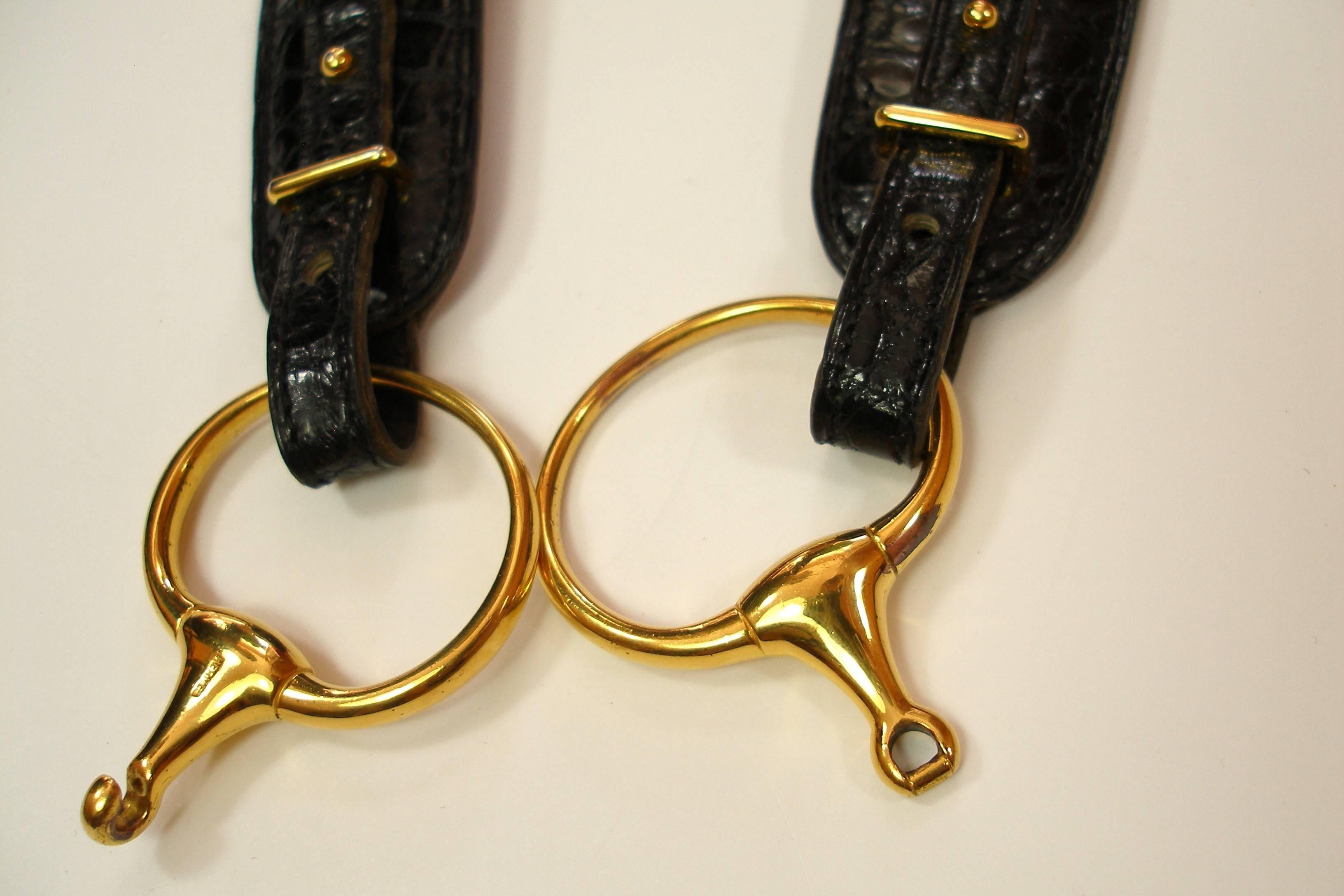 RARE Hermès Vintage Mors Belt in Black Crocodile and Gold plated  In Good Condition In VERGT, FR