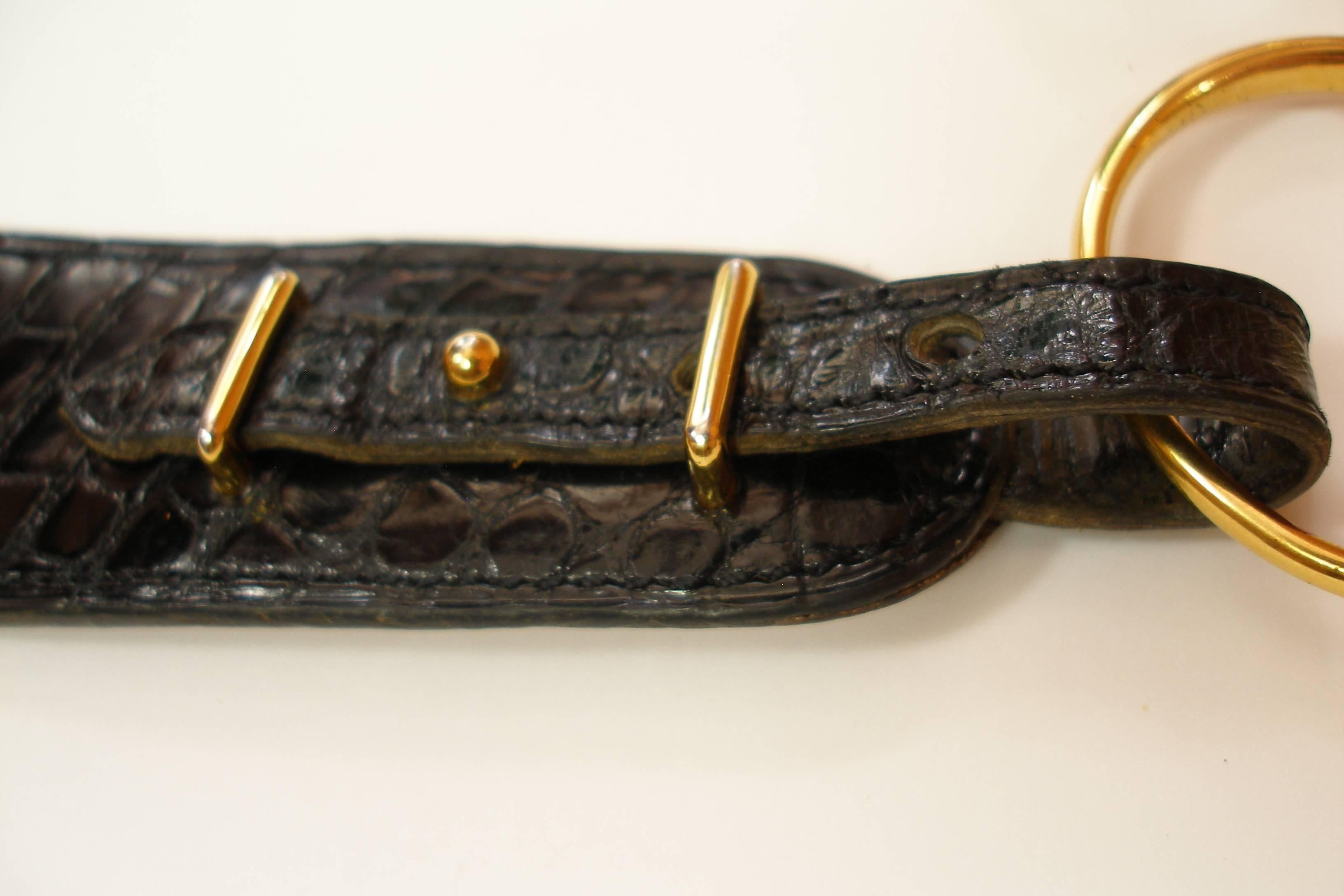 Women's RARE Hermès Vintage Mors Belt in Black Crocodile and Gold plated 