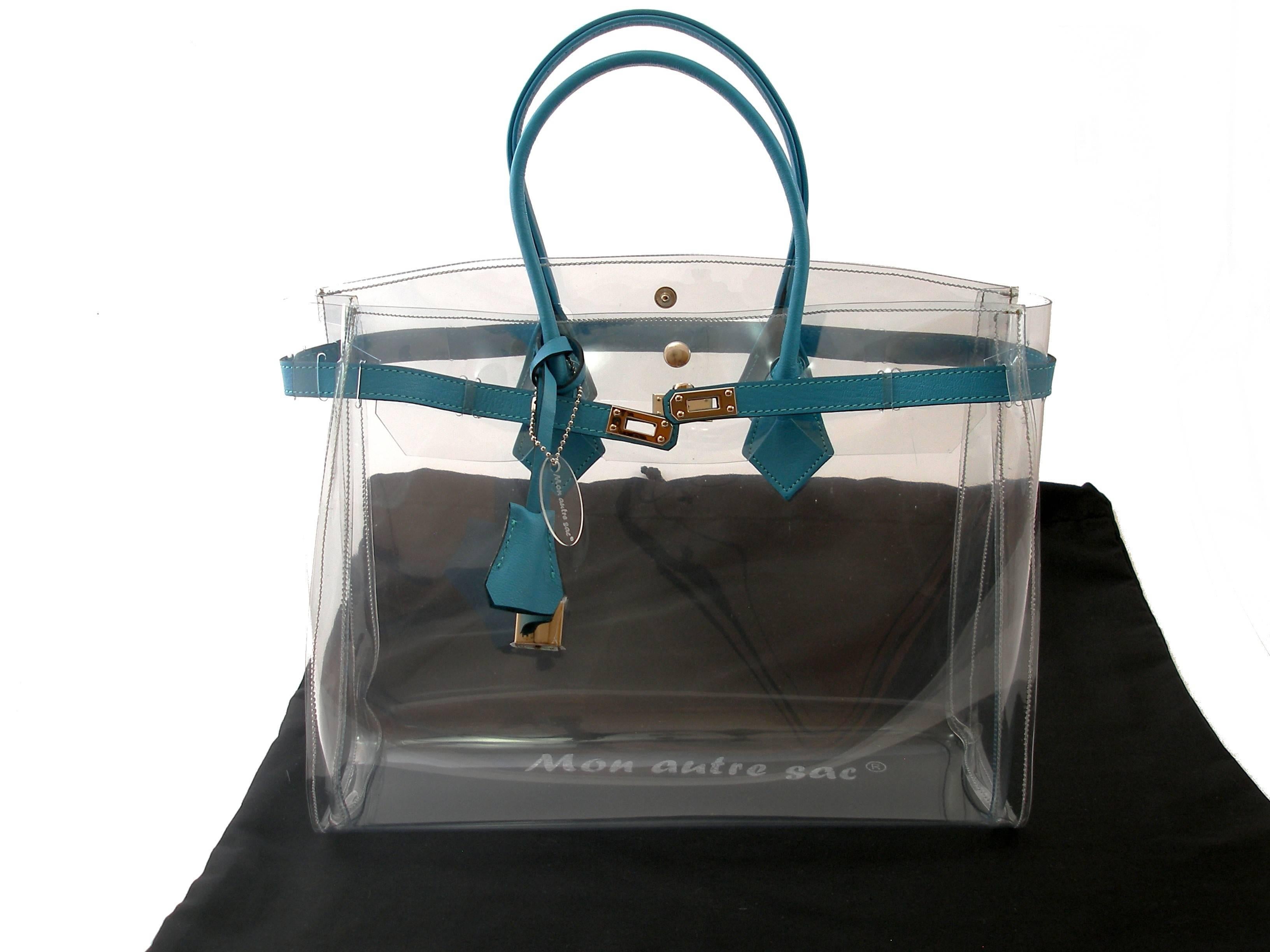ORIGINAL Mon Autre Sac ® Cabas Diamant pvc and Bleu Ciel leather / Brand New  1