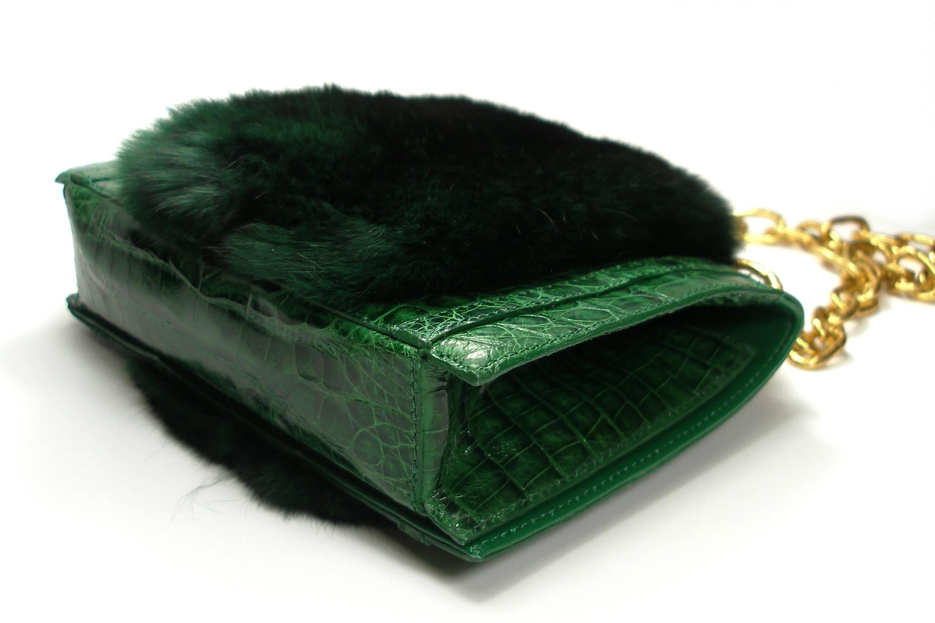 Black WON-DER-FULL Mink Fur & Crocodile mini Shoulder Bag Nancy Gonzales  / LIKE NEW 