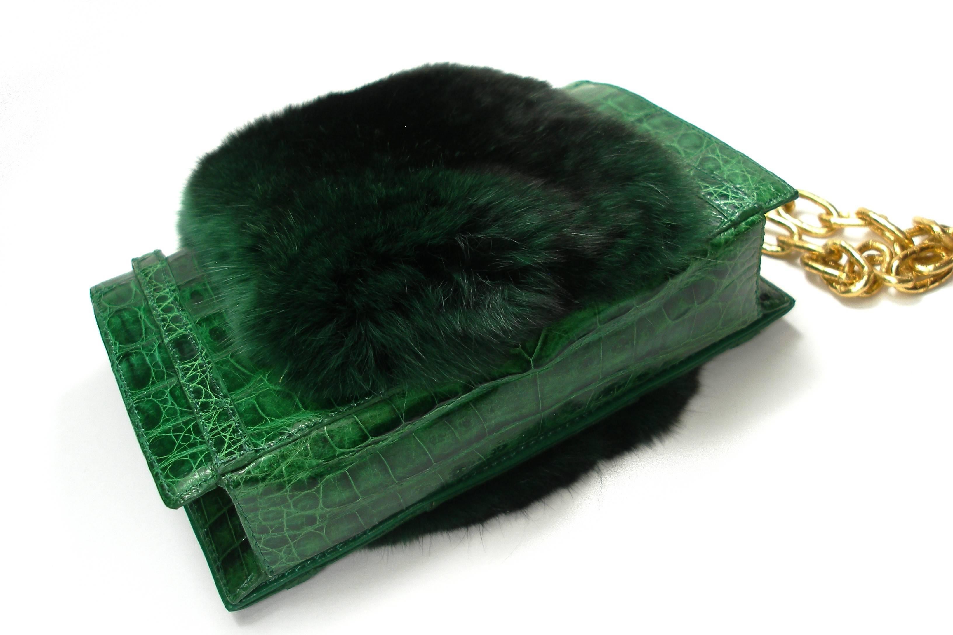 WON-DER-FULL Mink Fur & Crocodile mini Shoulder Bag Nancy Gonzales  / LIKE NEW  In Excellent Condition In VERGT, FR