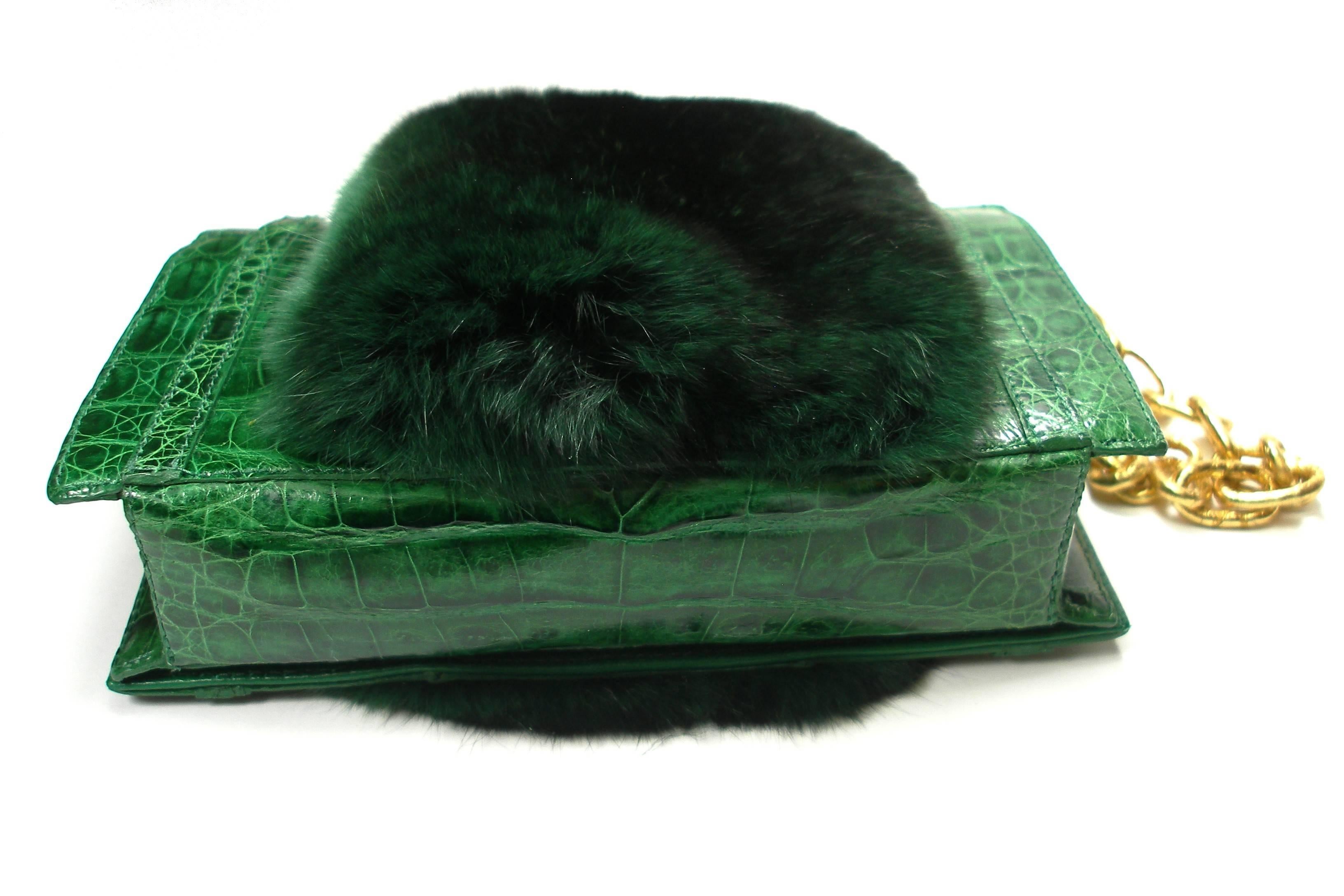 Women's WON-DER-FULL Mink Fur & Crocodile mini Shoulder Bag Nancy Gonzales  / LIKE NEW 