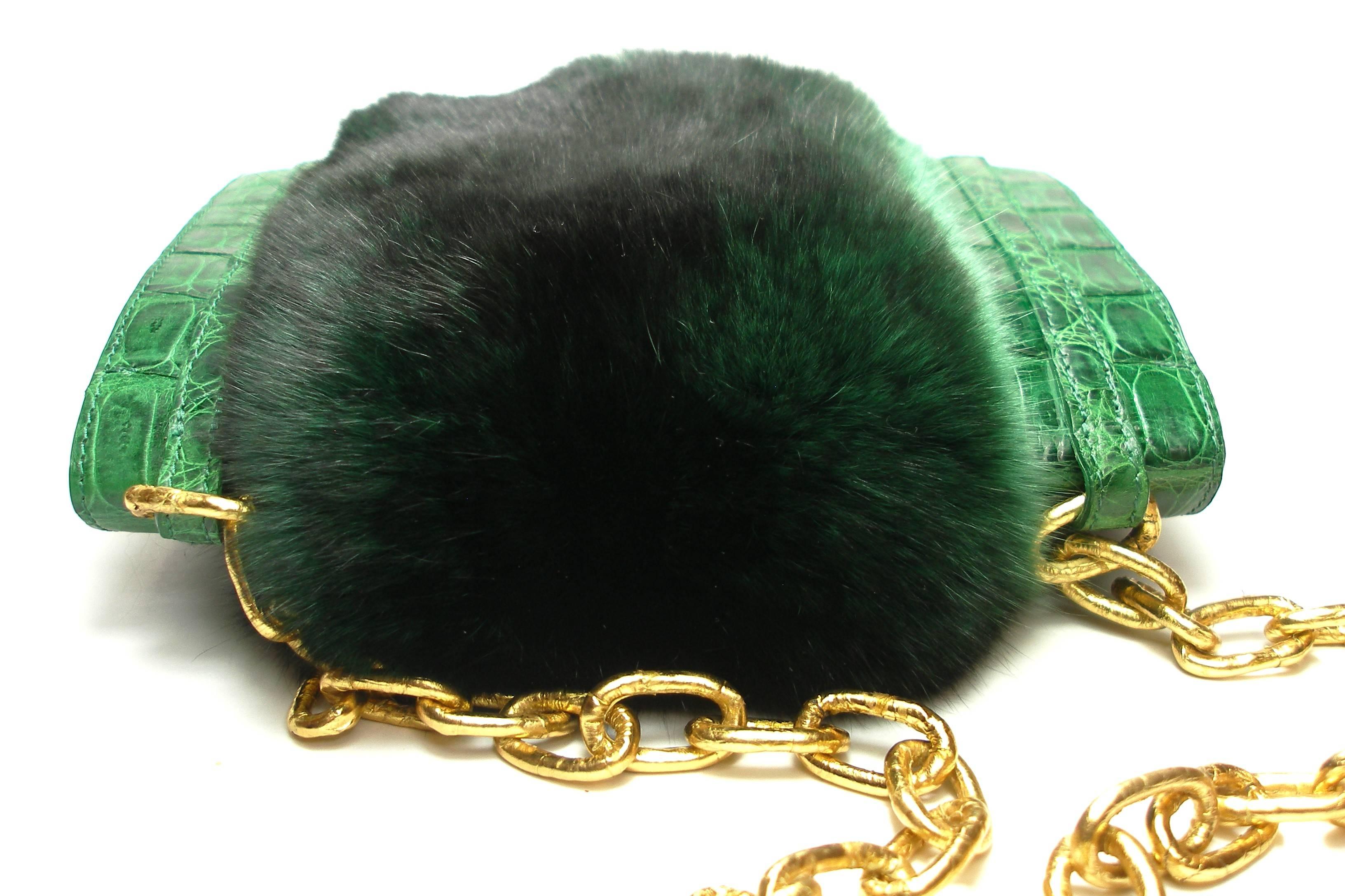 WON-DER-FULL Mink Fur & Crocodile mini Shoulder Bag Nancy Gonzales  / LIKE NEW  1