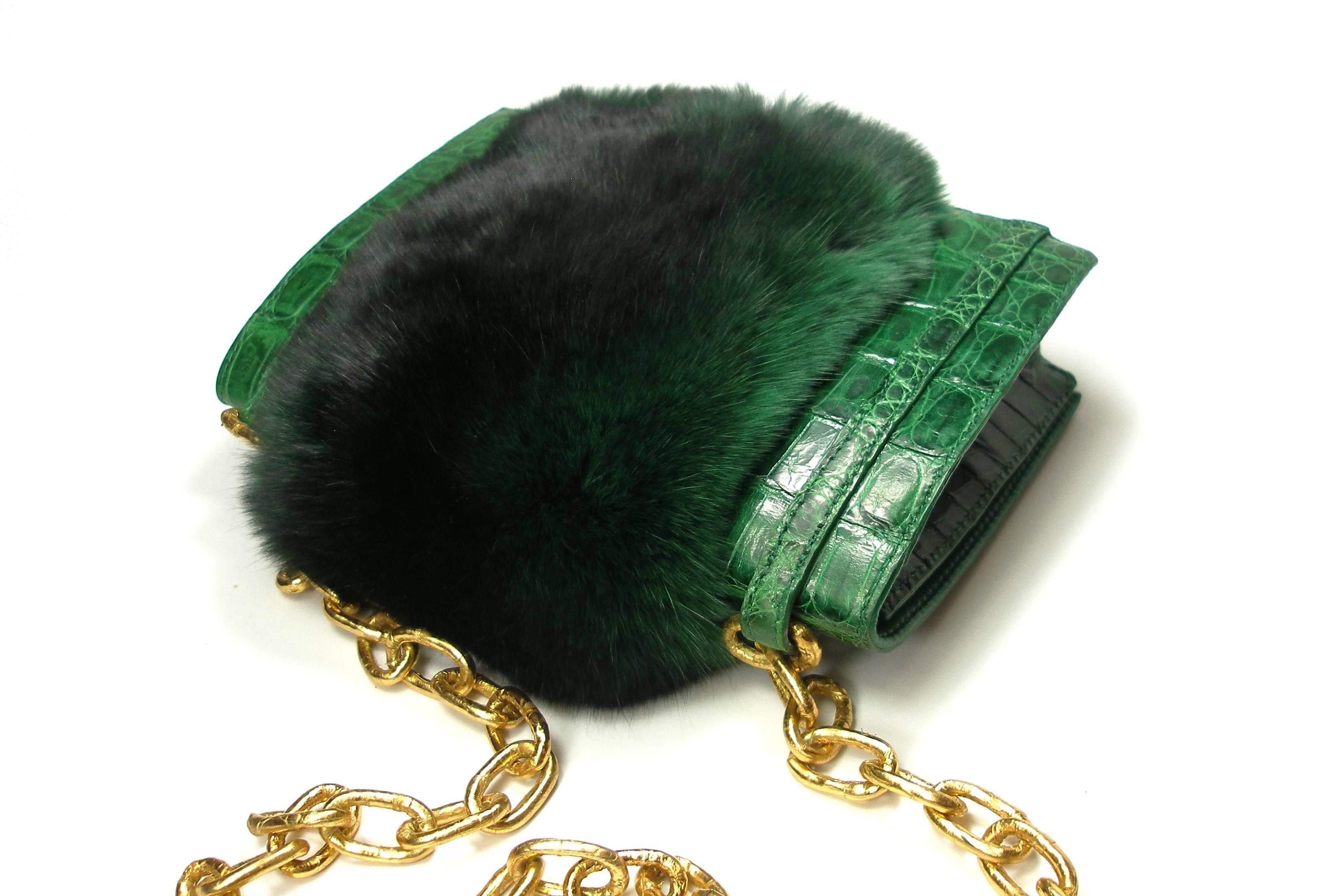WON-DER-FULL Mink Fur & Crocodile mini Shoulder Bag Nancy Gonzales  / LIKE NEW  2