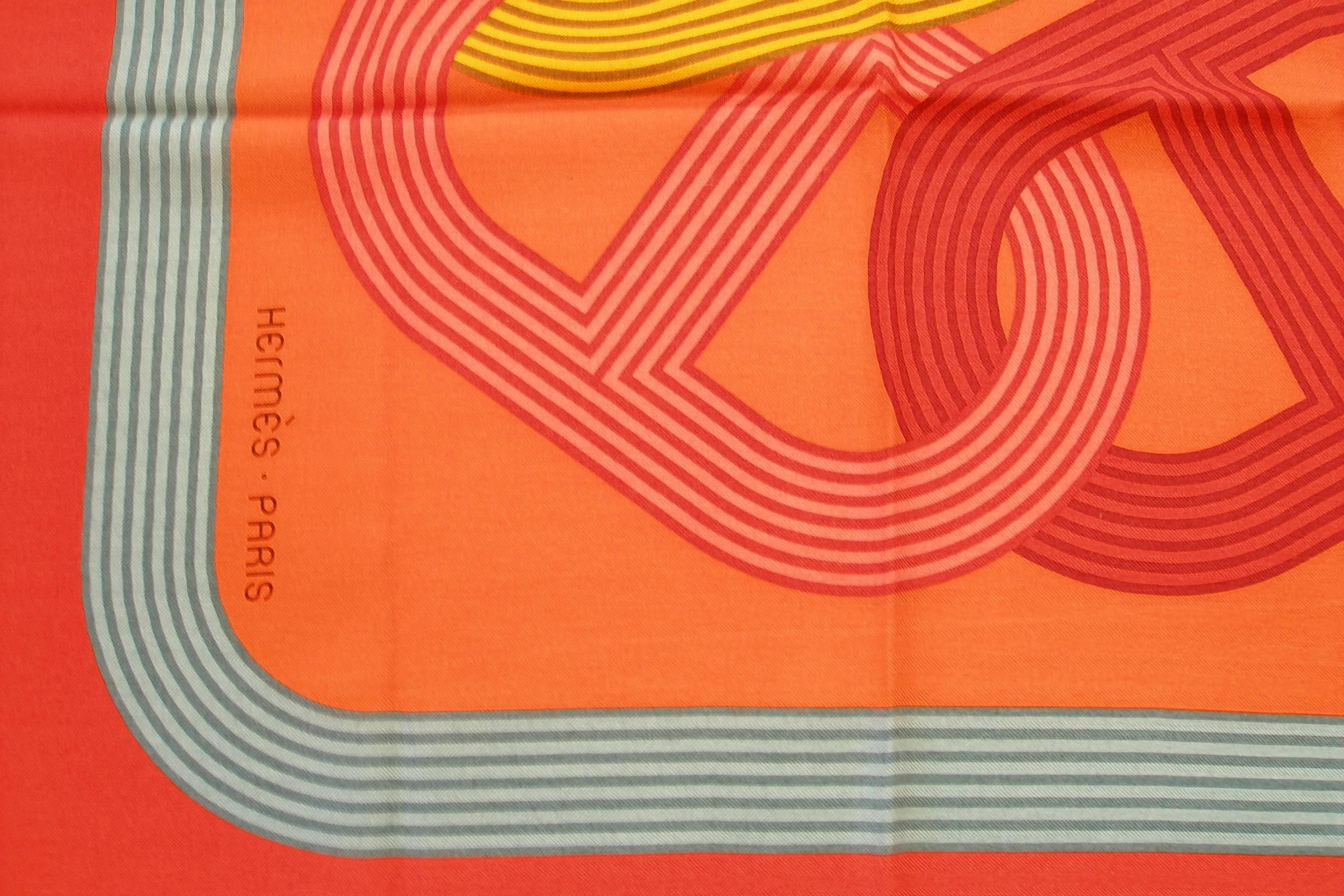 Orange HERMES Made In France GM 140 / 55 Circuit 24 Faubourg Cashmere Shawl / Brand New For Sale