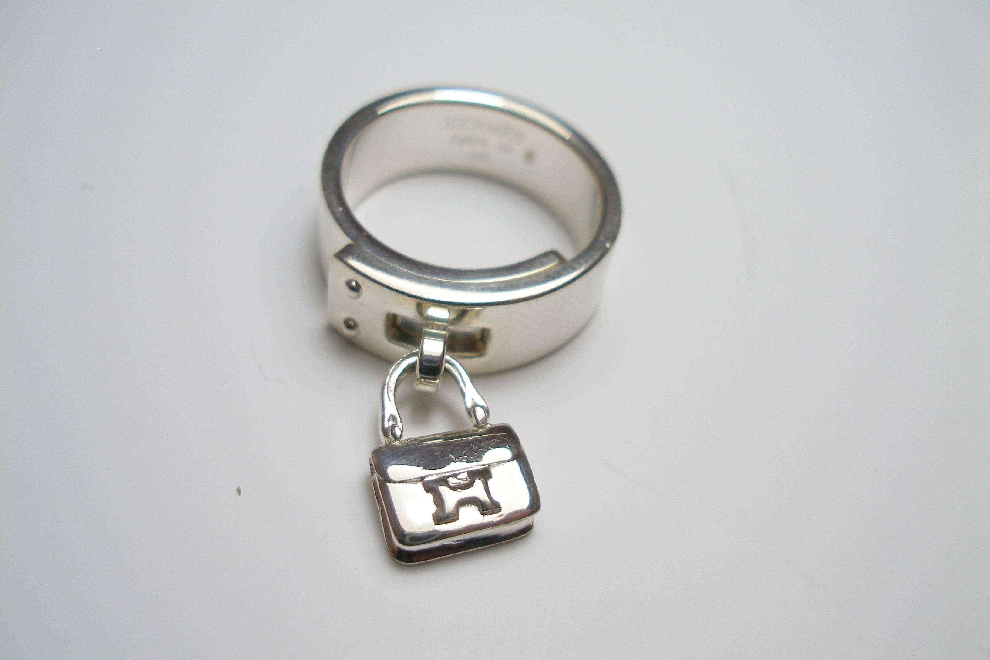 Rare and Vintage Hermes Amulette Constance Bag Silver 925 Ring  In Good Condition In VERGT, FR