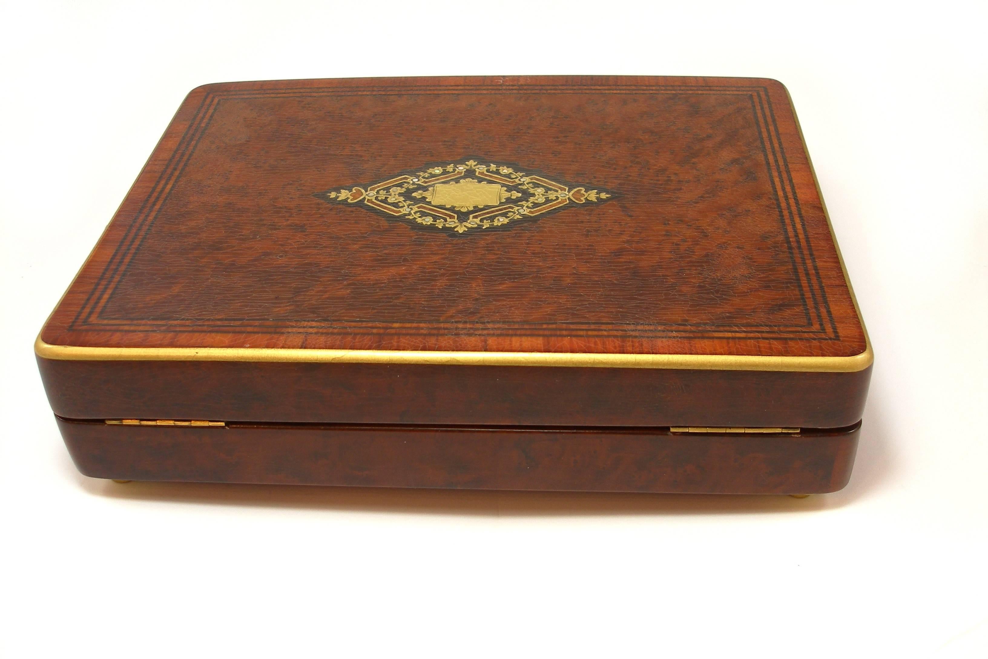 Brown COLLECTIBLE RARE Secret Box Boulle Marqueterie Napoleon III / 19em Siecle For Sale