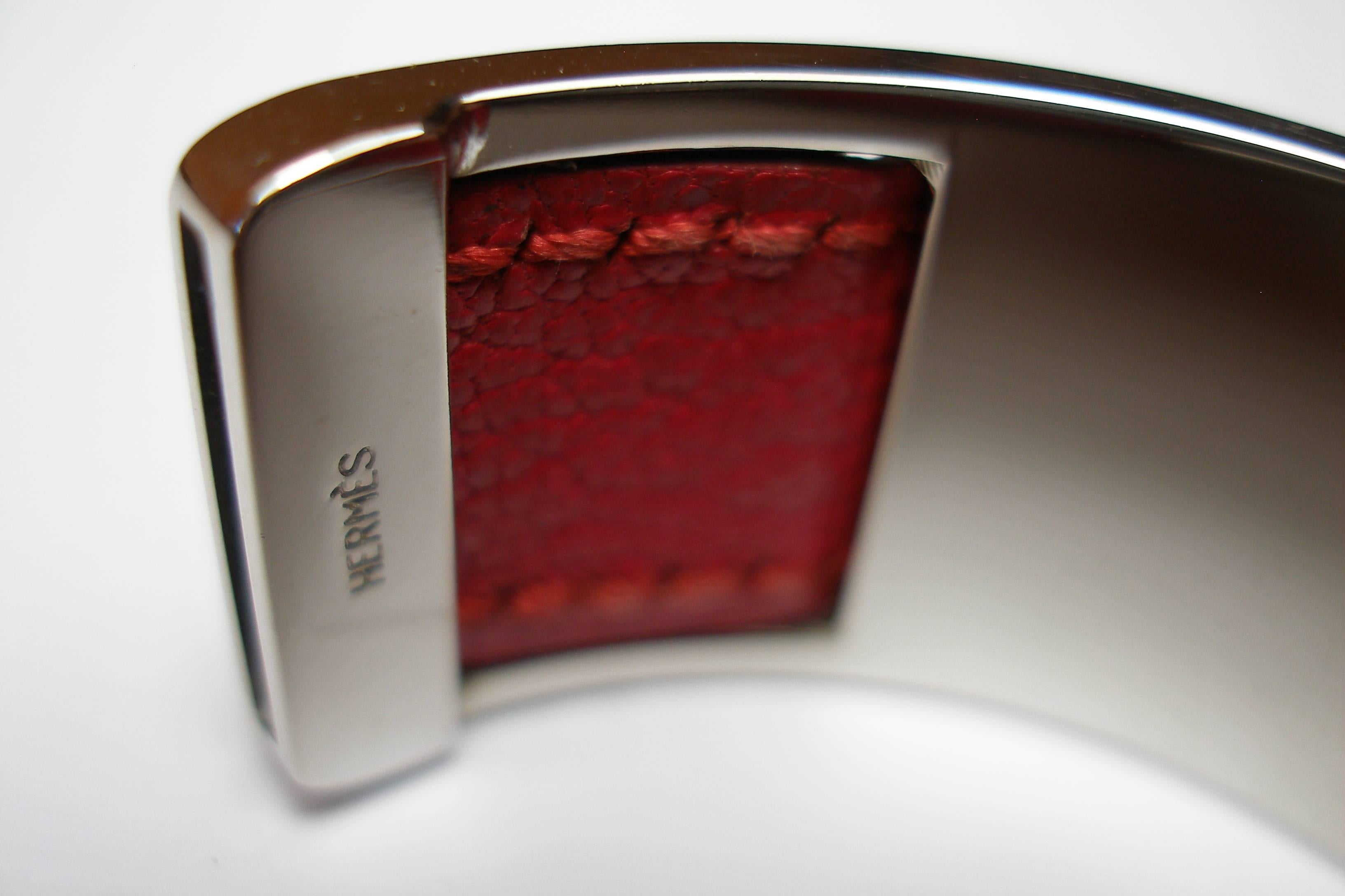 Vintage and Rare Margiela for Hermes Pink Leather and Palladium Cuff Bracelet 3