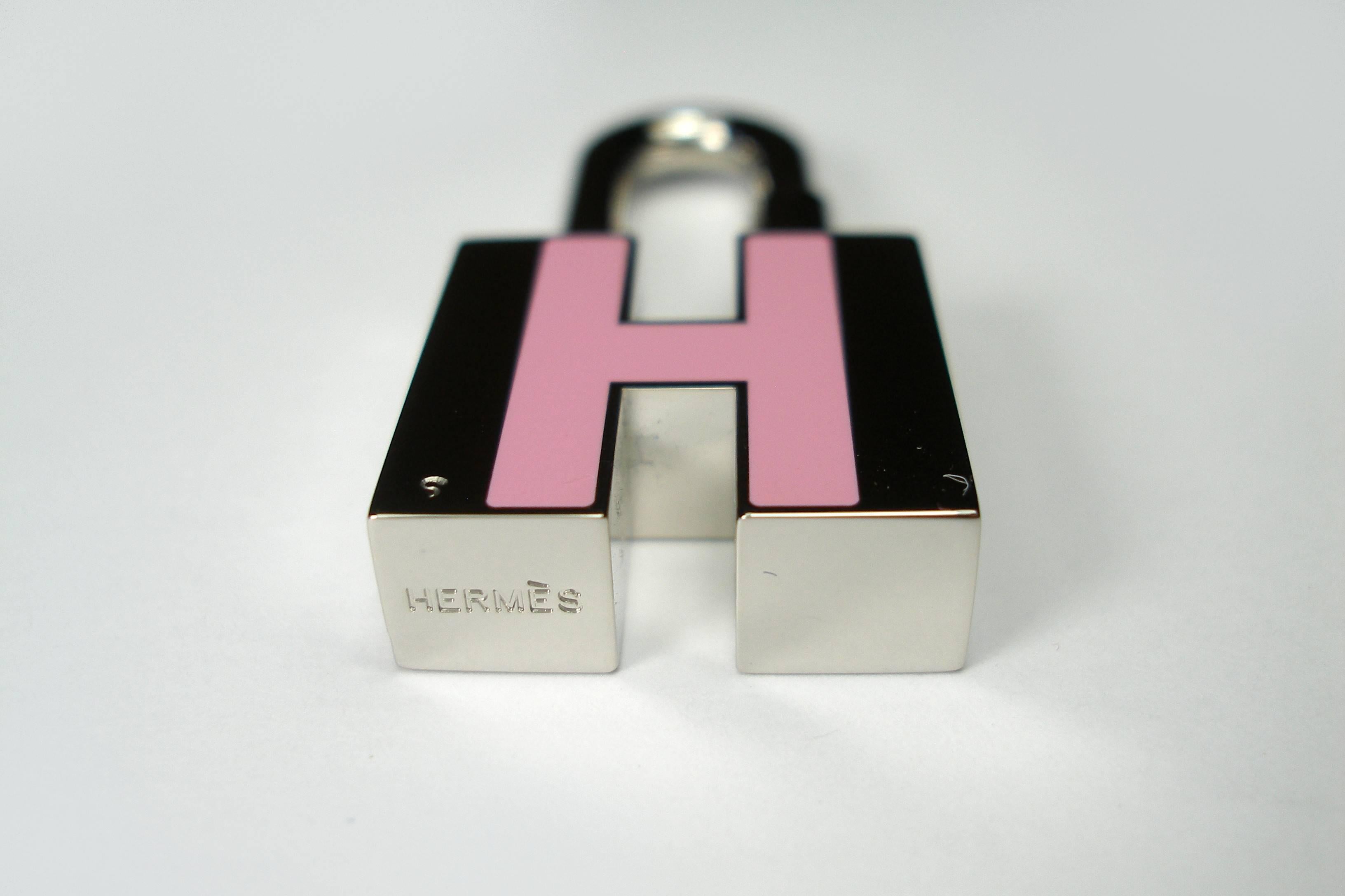 Women's RARE Hermès Pink Enamel and Palladium lock Charm / BRAND NEW