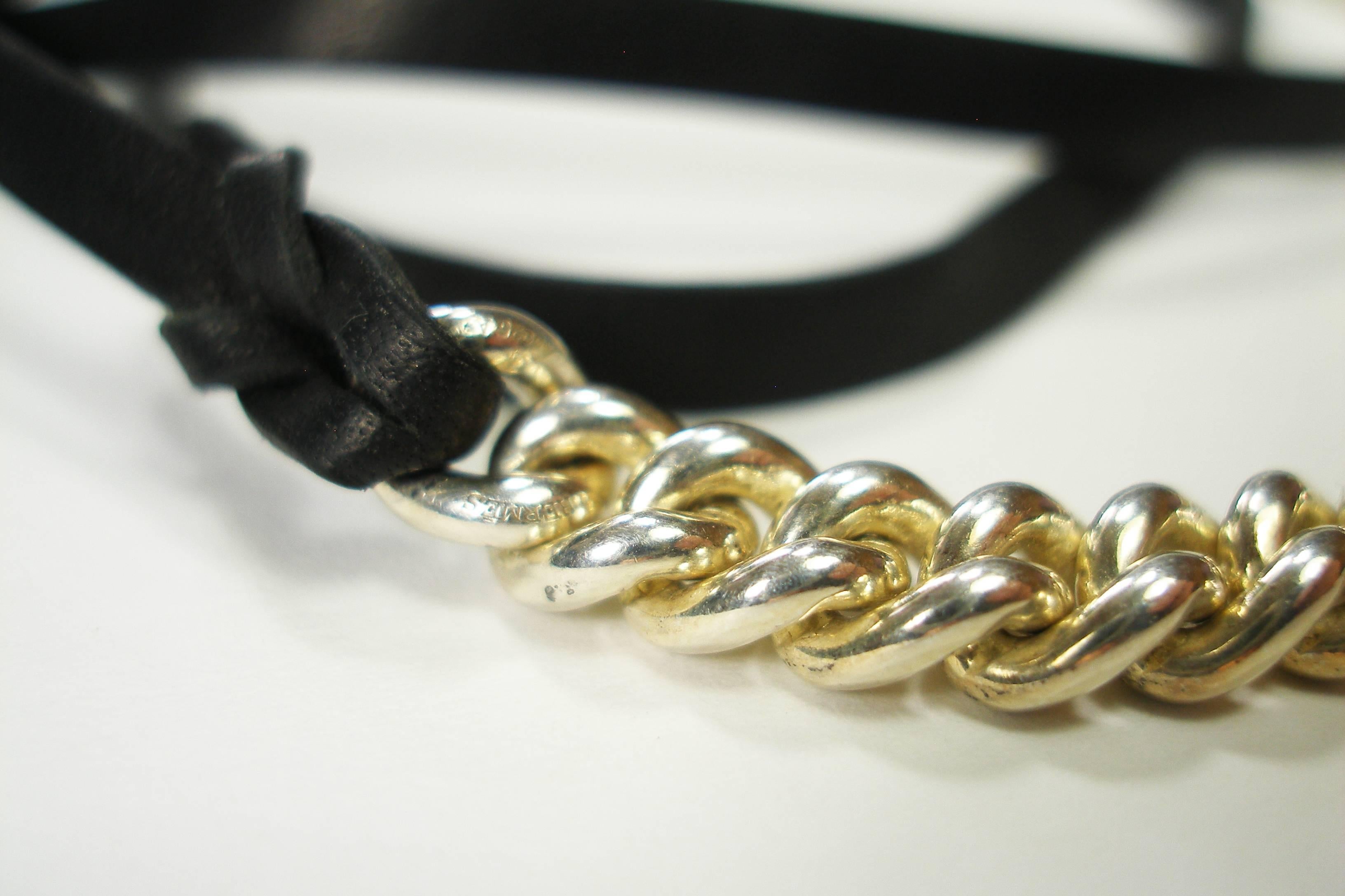 Women's or Men's Rare Bracelet Hermès Longe Black Calf leather and Silver / Excellente Condition 
