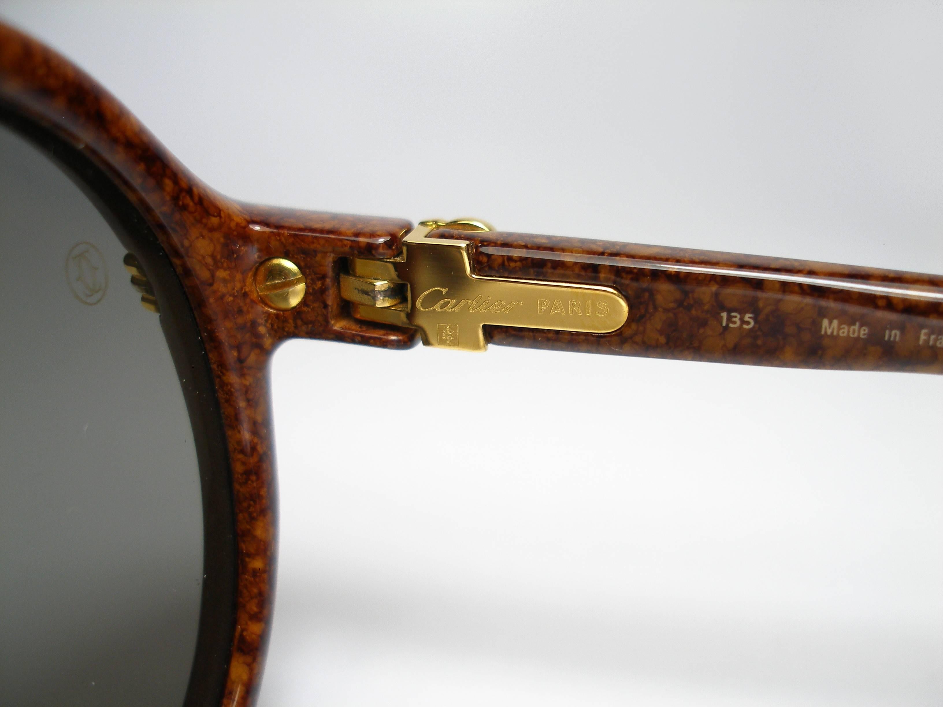 Women's Vintage Cartier Cabriolet Round Brown 18K Gold Sunglasses France 1991's
