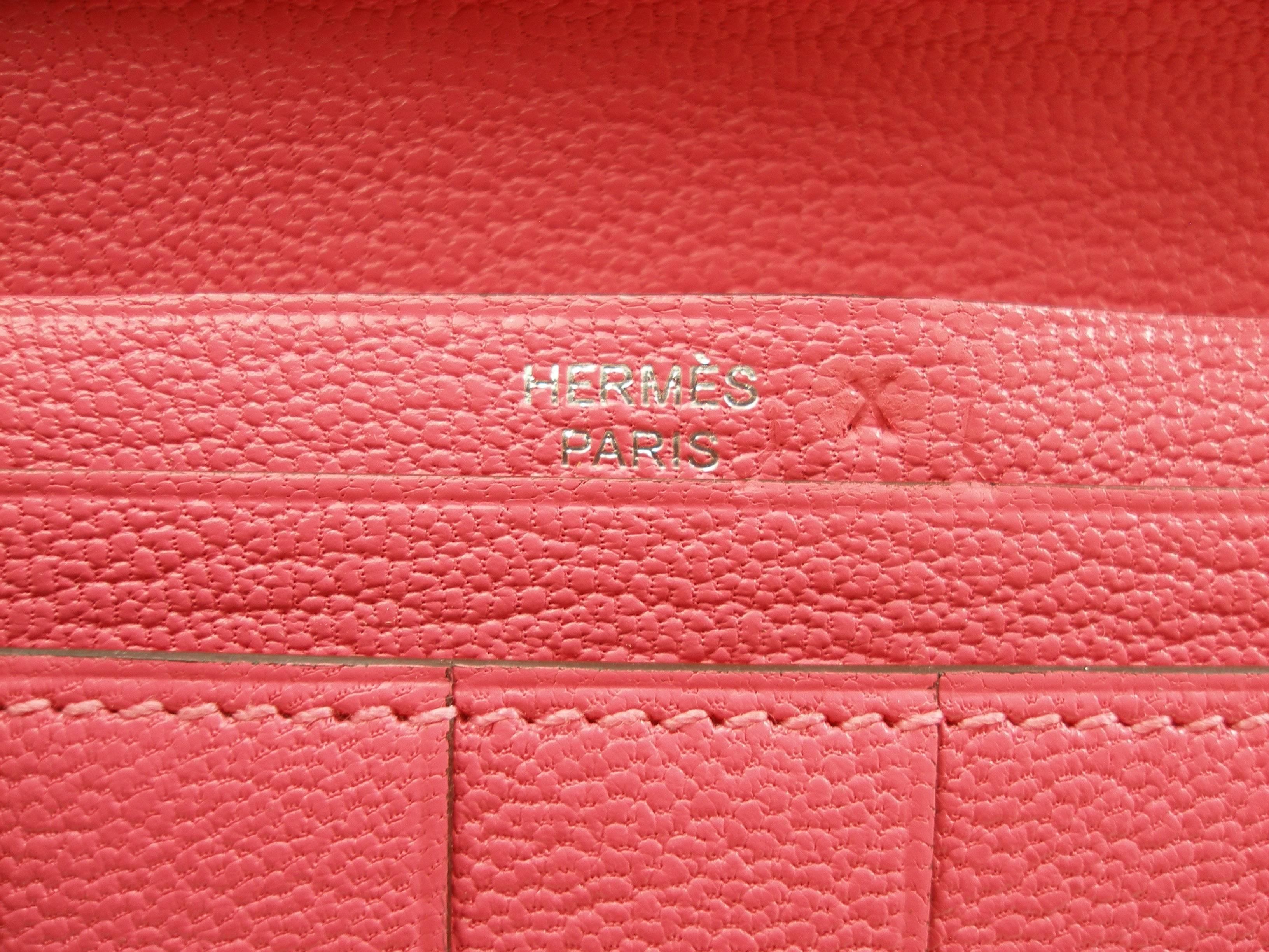 Hermès Béarn Wallet Soufflet Rose Lipstick Leather Chévre Mysore / Brand New 5