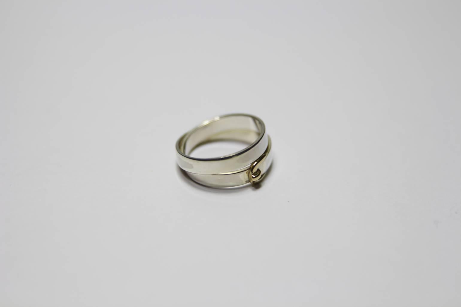 Hermès Vintage Ring Débridée Silver and gold 18k Size inside 13 USA  2