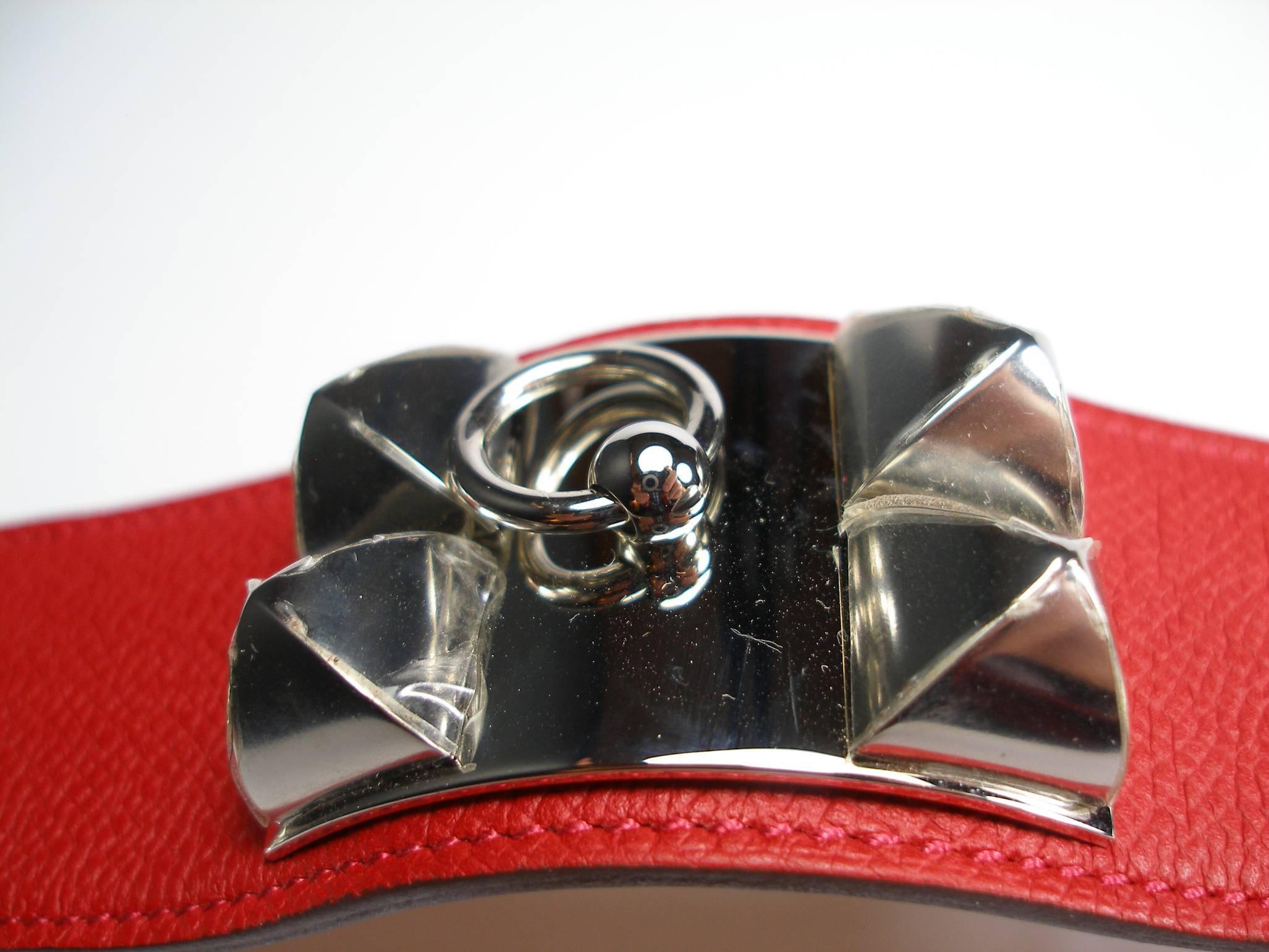 Hermès Collier de Chien Bracelet Epsom Leather Rouge Casaque / BRAND NEW 3