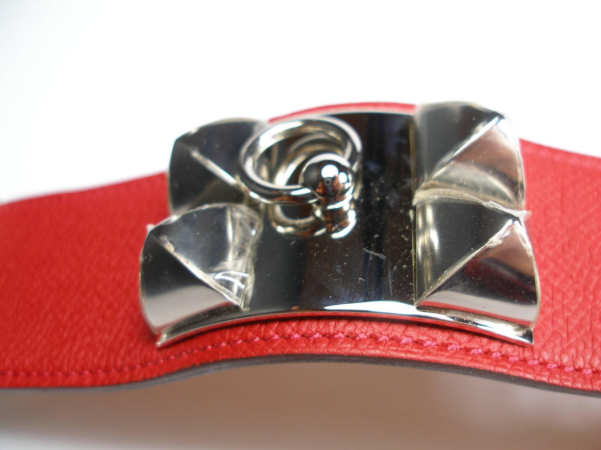 Hermès Collier de Chien Bracelet Epsom Leather Rouge Casaque / BRAND NEW 4