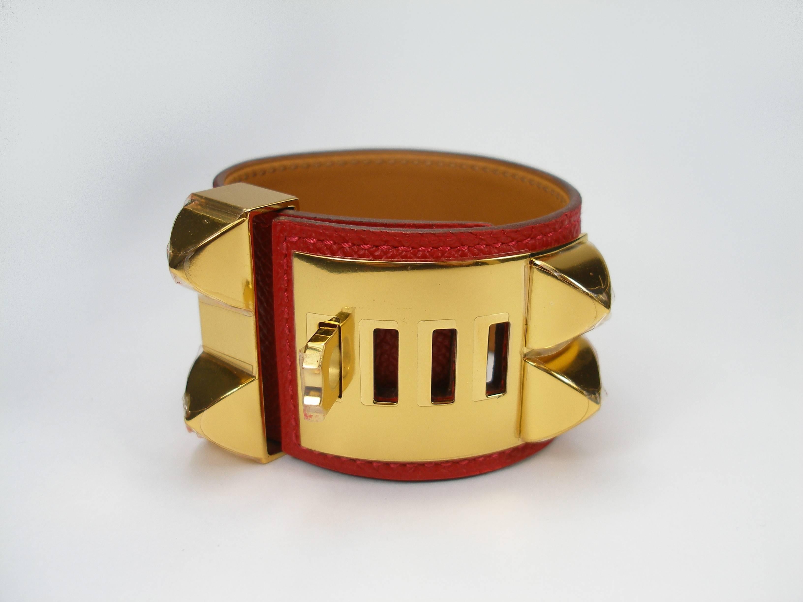 Women's or Men's Hermès Collier de Chien Bracelet Epsom Leather Rouge Casaque / BRAND NEW 