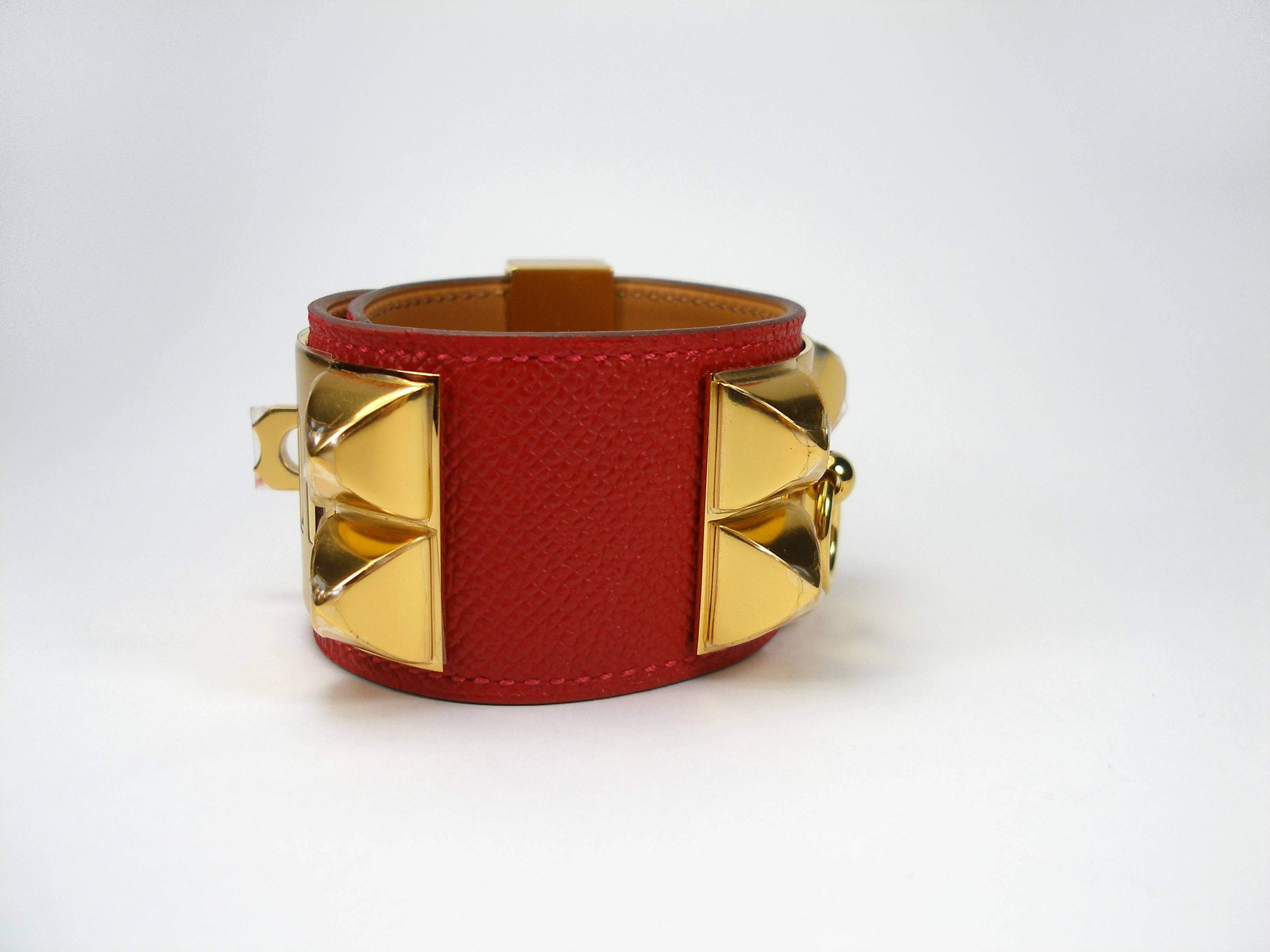Hermès Collier de Chien Bracelet Epsom Leather Rouge Casaque / BRAND NEW  3