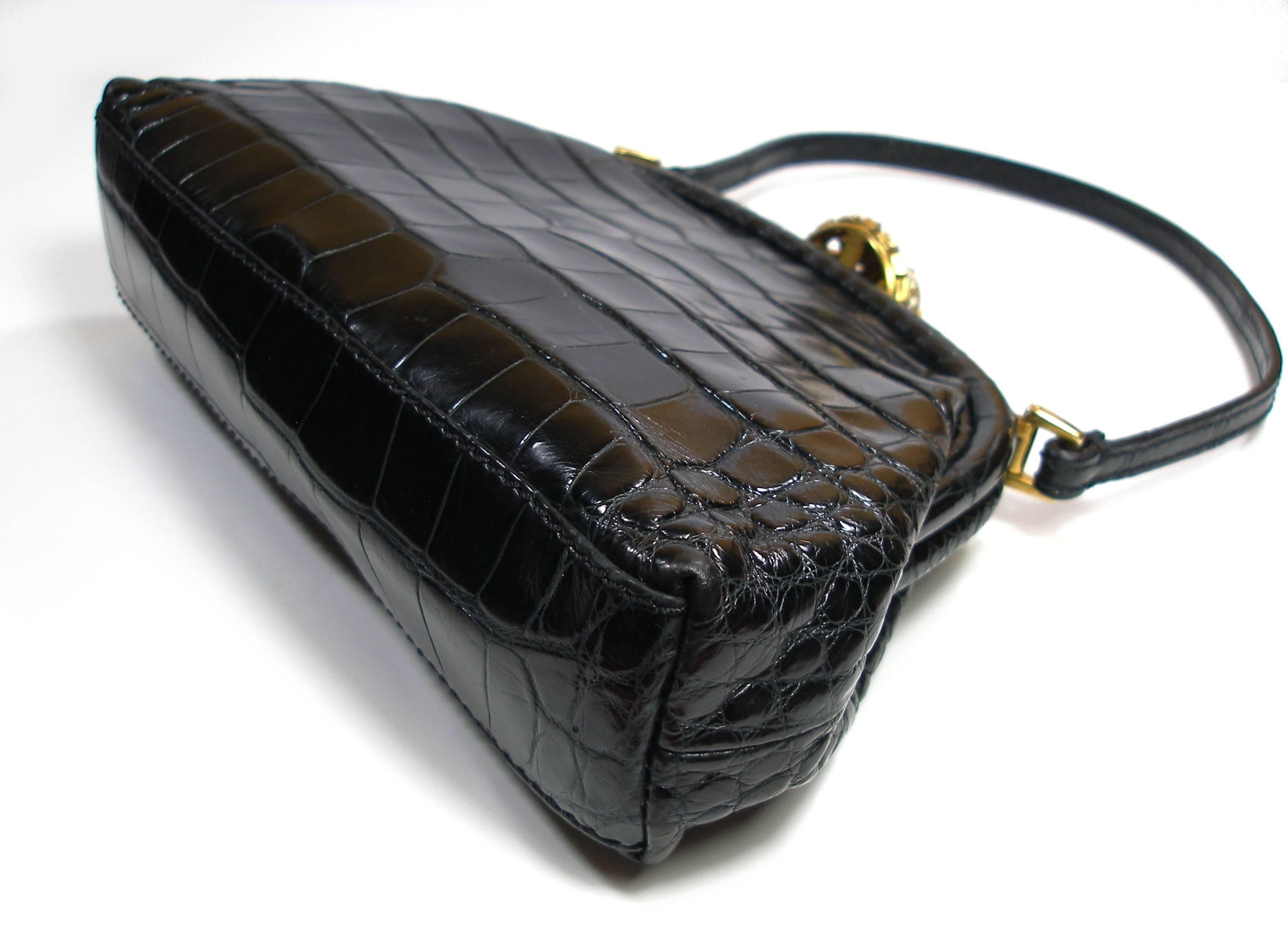Black Rare Alligator and Swarovski Crystals Valentino Garavani Small Evening Handbag 