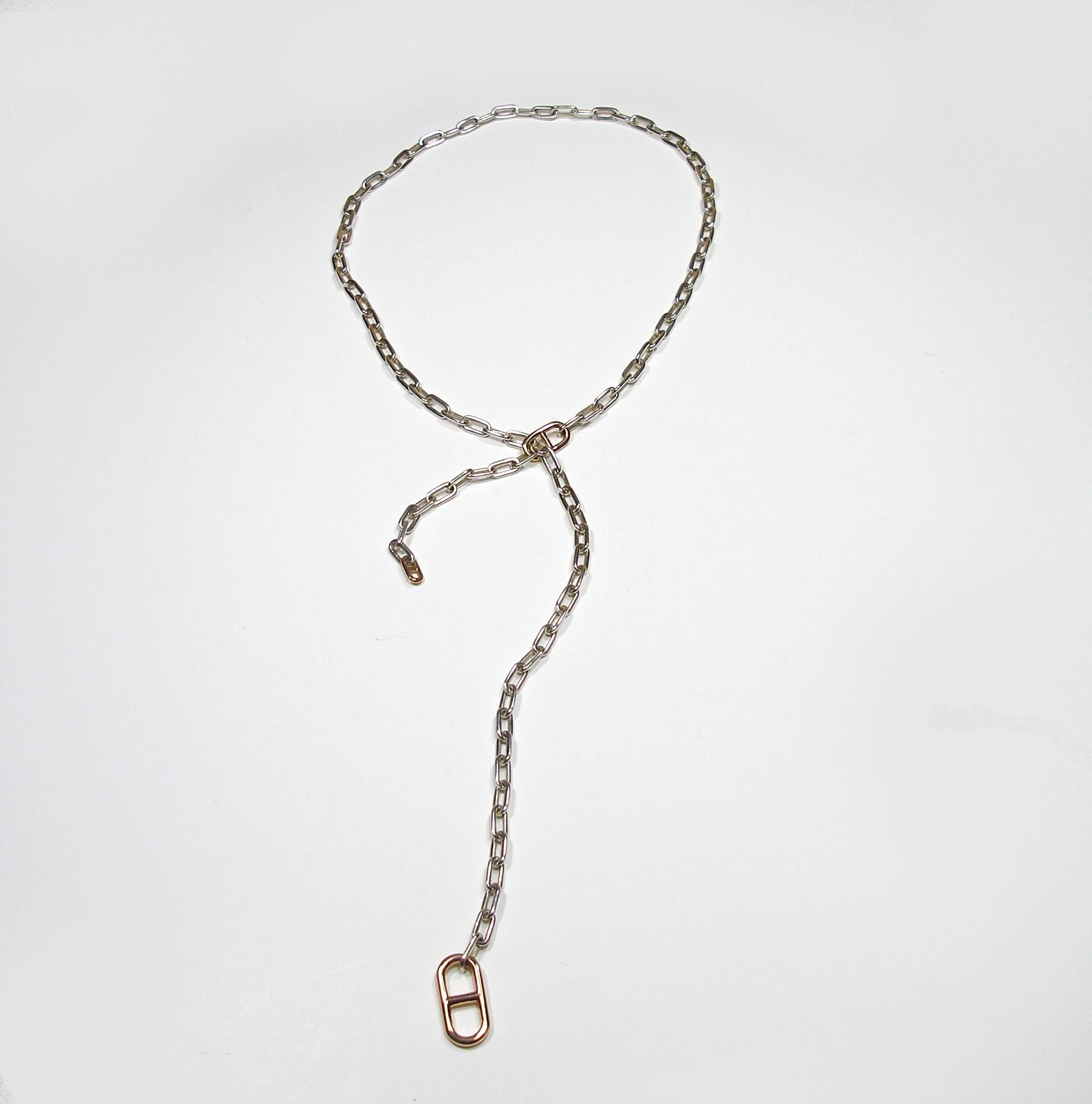 RARE Hermès Long Necklace Féria Silver and Gold 18k / Good Condition  In Good Condition In VERGT, FR