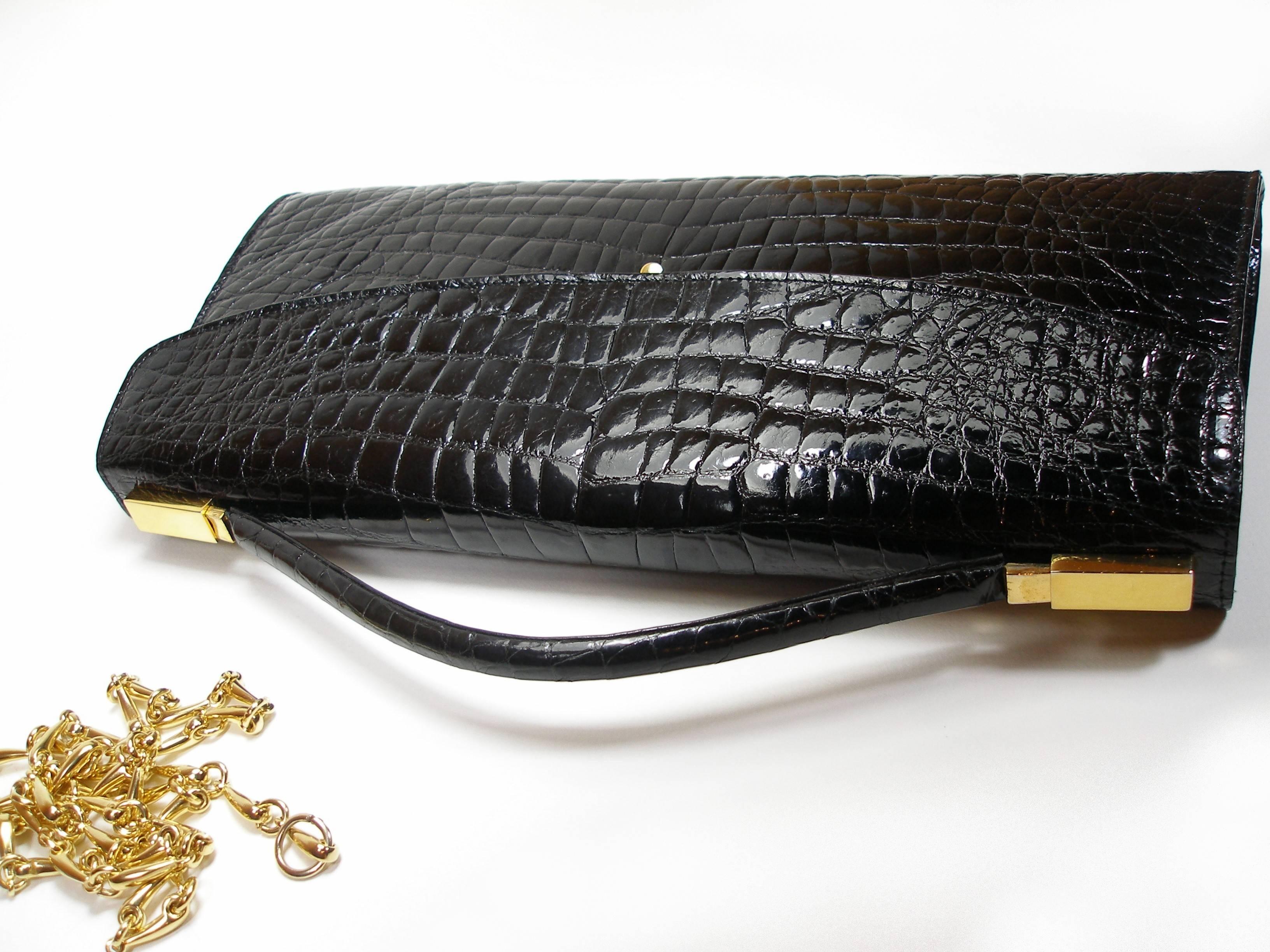 Rare and Vintage Delvaux Black Crocodile Clutch or Evening Bag / Good Condition In Good Condition In VERGT, FR