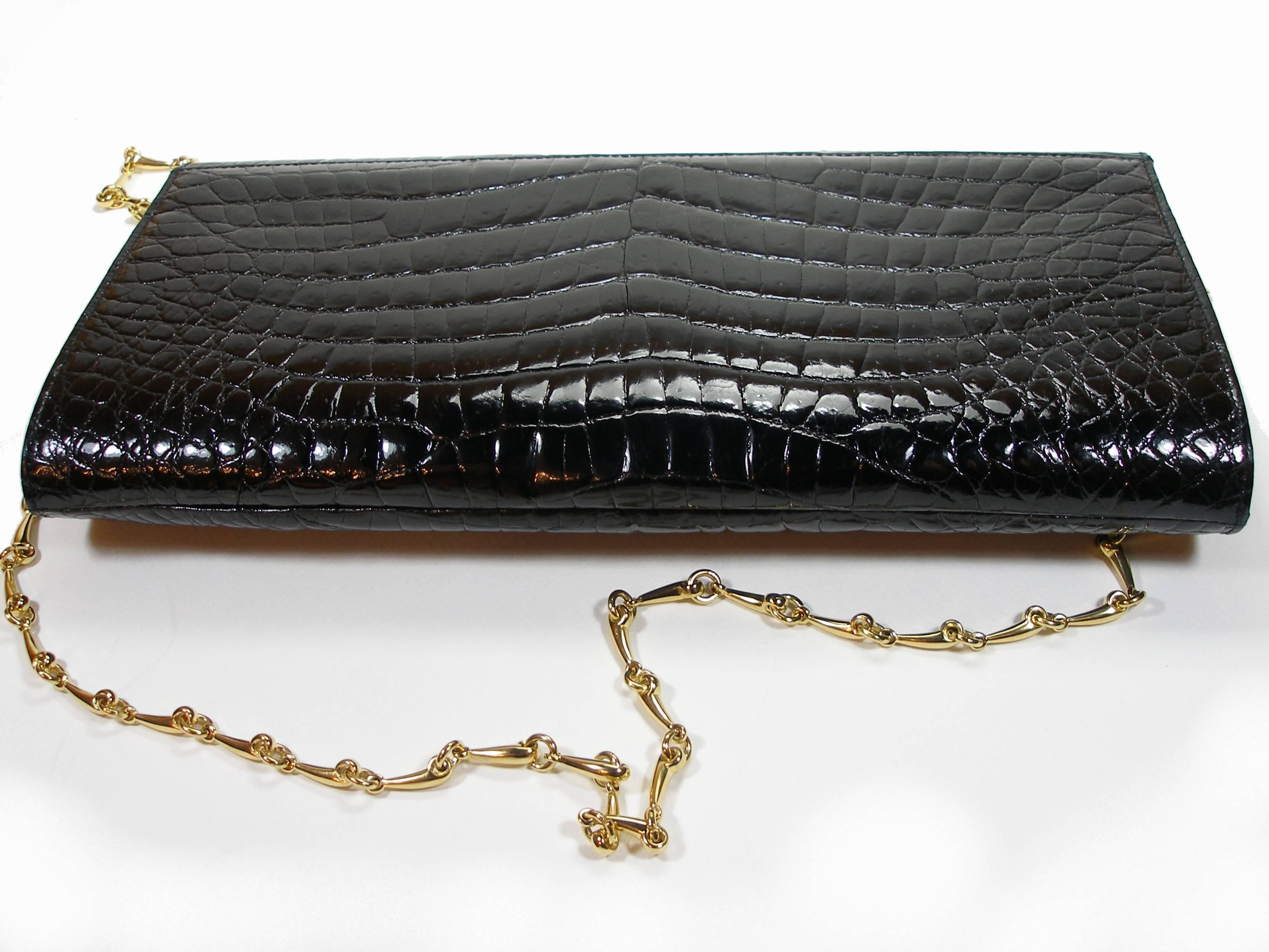Women's Rare and Vintage Delvaux Black Crocodile Clutch or Evening Bag / Good Condition
