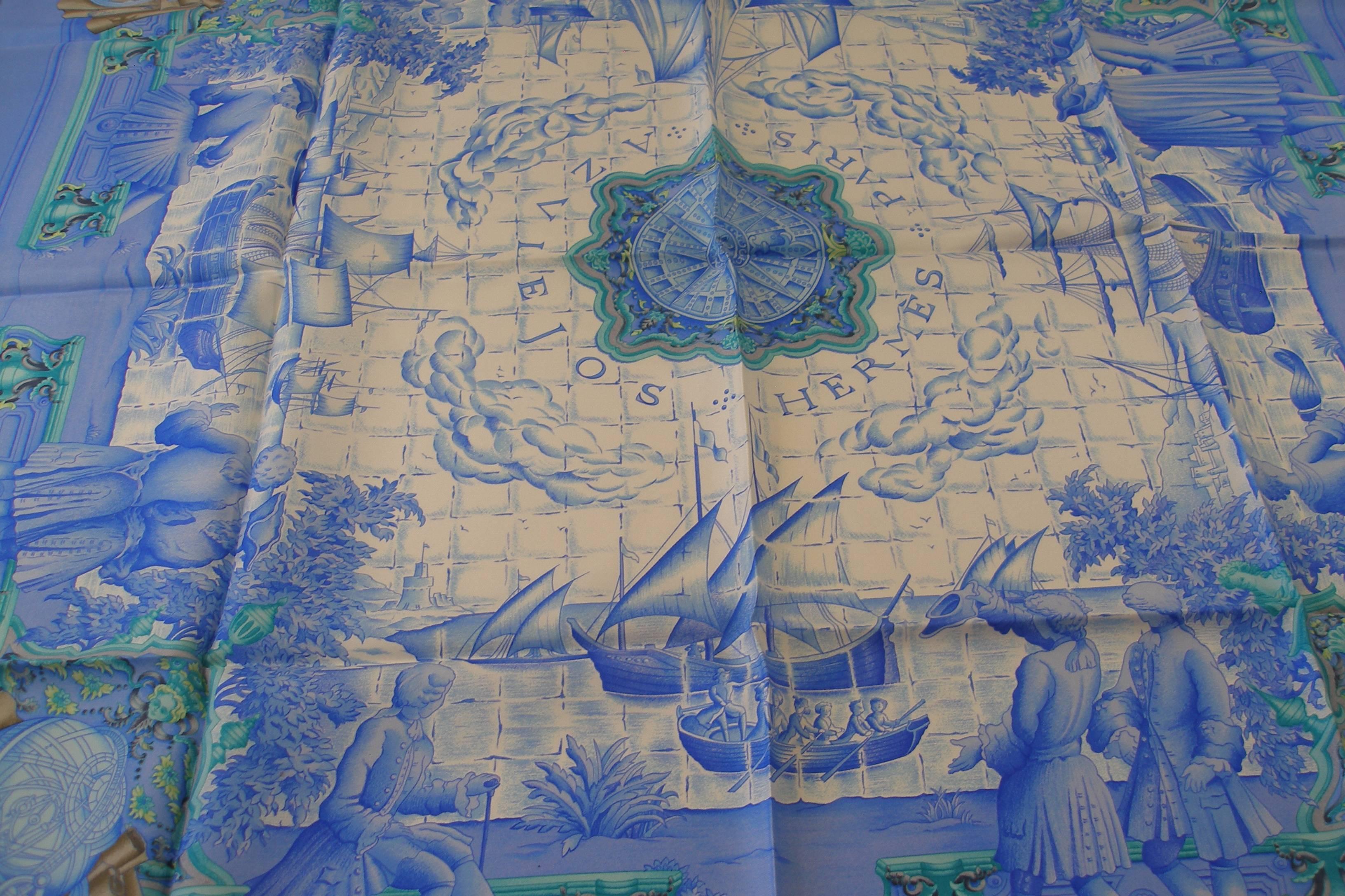Hermès Azulejos silk twill scarf 90 X 90 cm / Rare and Brand New  1