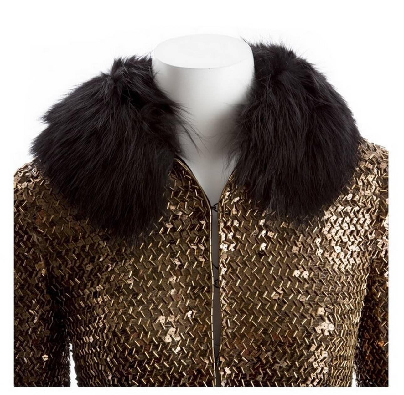 Brown Limited Edition Spécial Piéce Fur and Sequined Dolce & Gabbana Coat Size 38 IT  For Sale