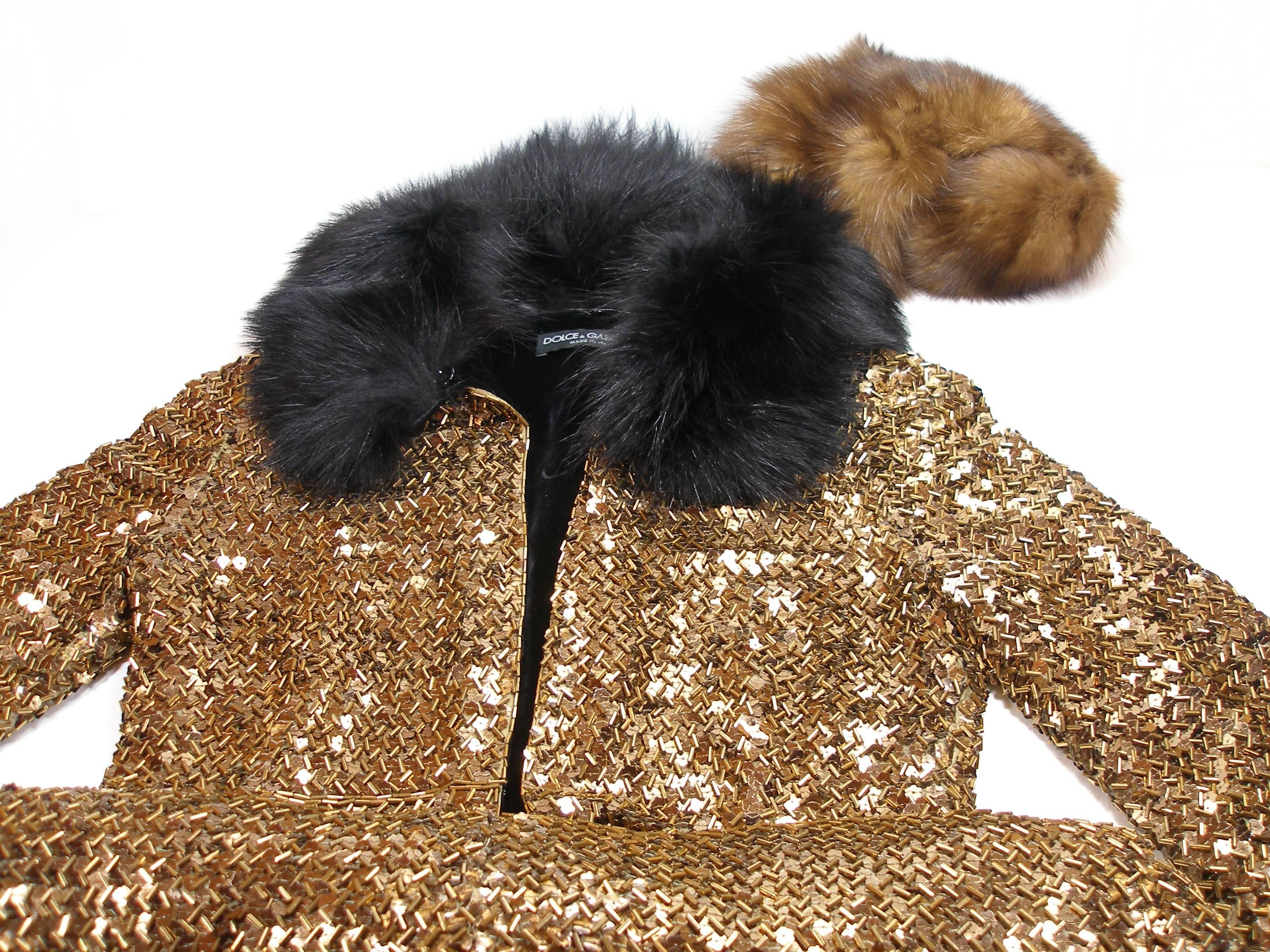 Women's Limited Edition Spécial Piéce Fur and Sequined Dolce & Gabbana Coat Size 38 IT  For Sale