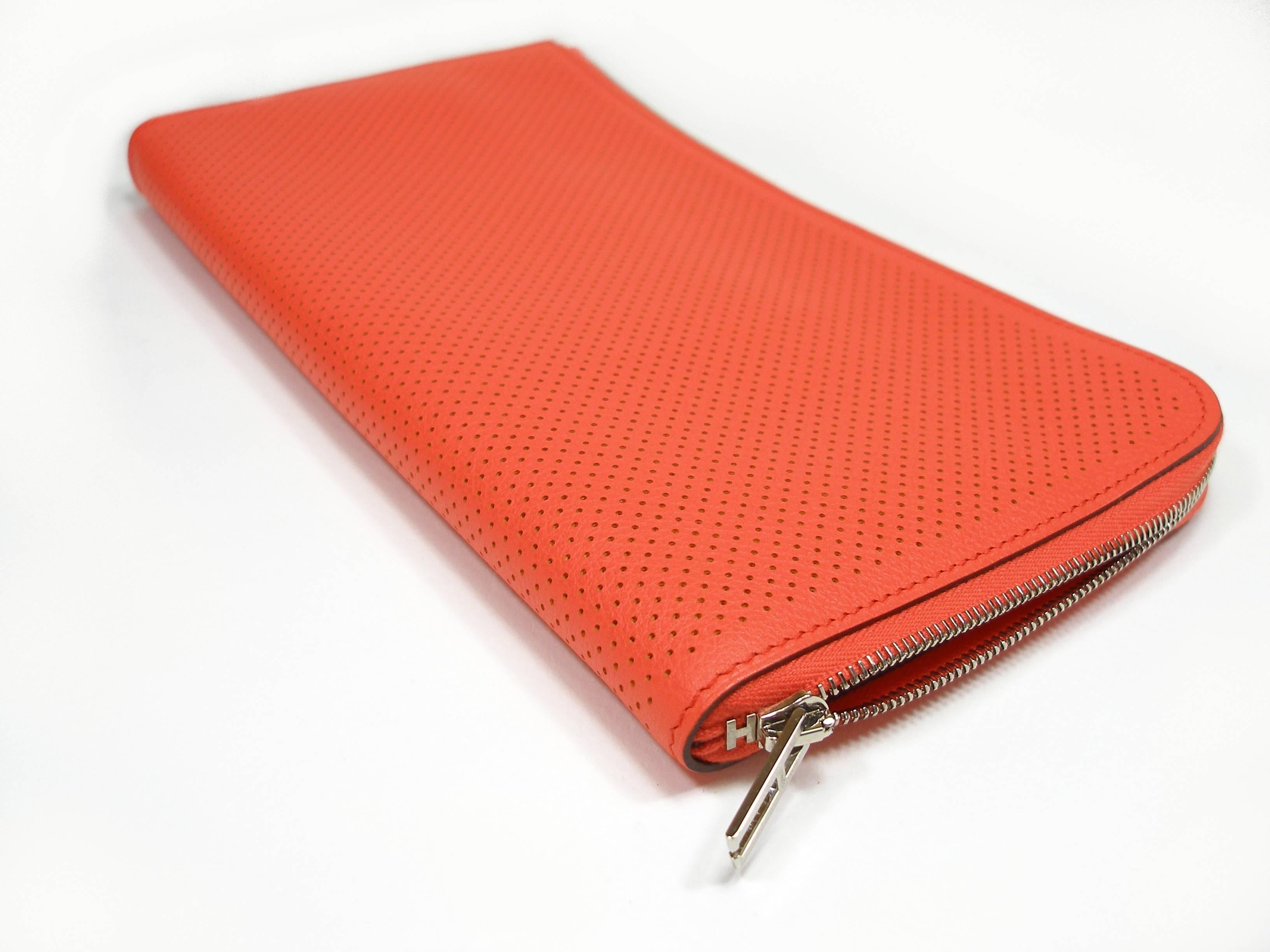 Women's or Men's Hermès Remix Voyage Wallet perforé Calf leather Orange Poppy / Brand New