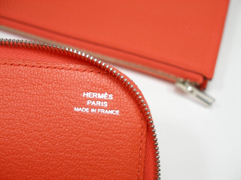 Hermès Remix Voyage Wallet perforé Calf leather Orange Poppy / Brand ...