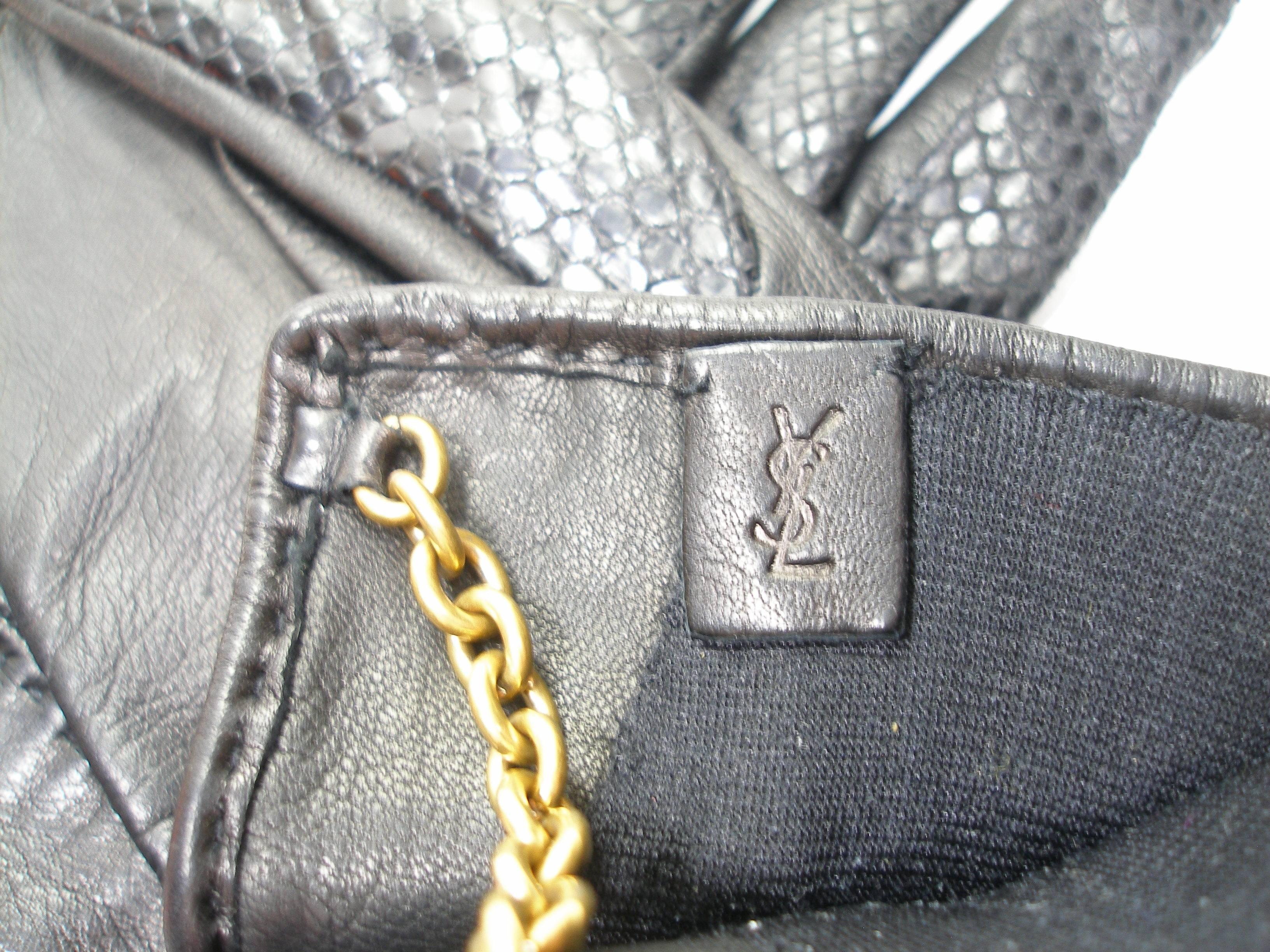 Vintage Yves Saint Laurent Black Python and Leather Gloves Size 6 / Like New  For Sale 1