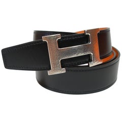 Hermes 32 mm Kilt Belt Buckle Constance Martelé and Strap Black Potiron 90cm/BN