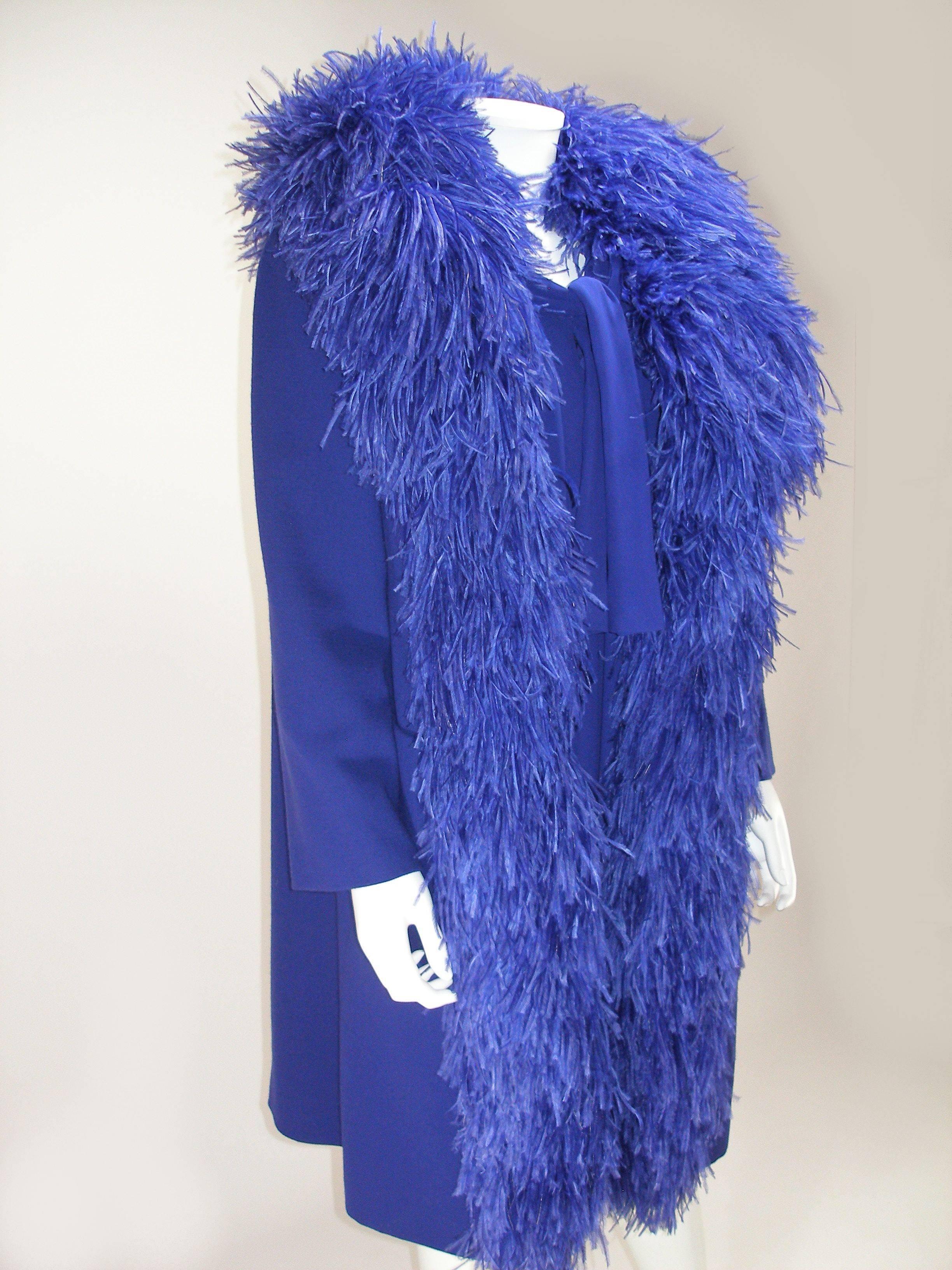 Circa 1950 Vintage Dress Coat Set Silk and Ostrich Feathers Balmain Couture 36FR For Sale 3