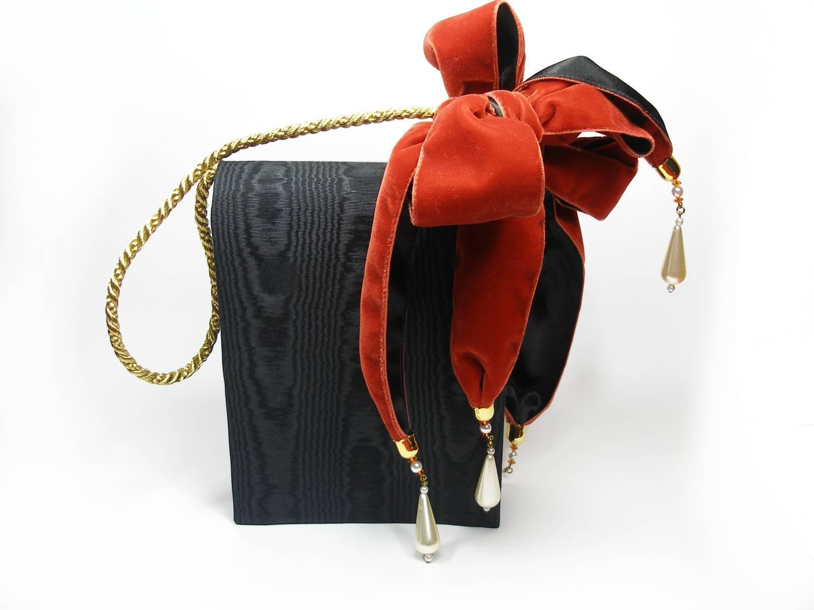Women's Pearl and Velvet Embellished Vintage Evening Bag  For Sale