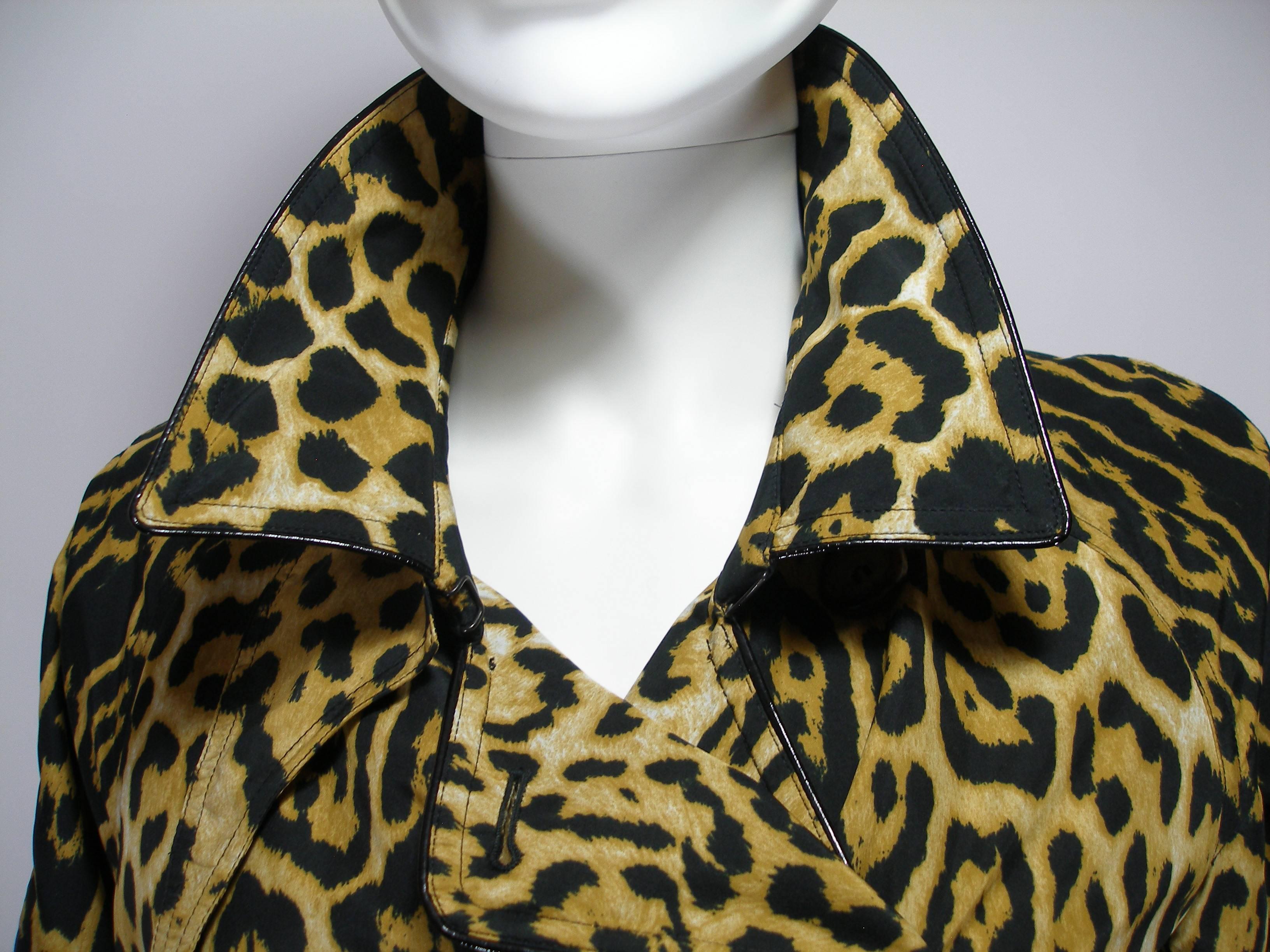 Black Tom Ford for Yves Saint Laurent Rare Leopard Printed Trench Coat 34 FR 4 US