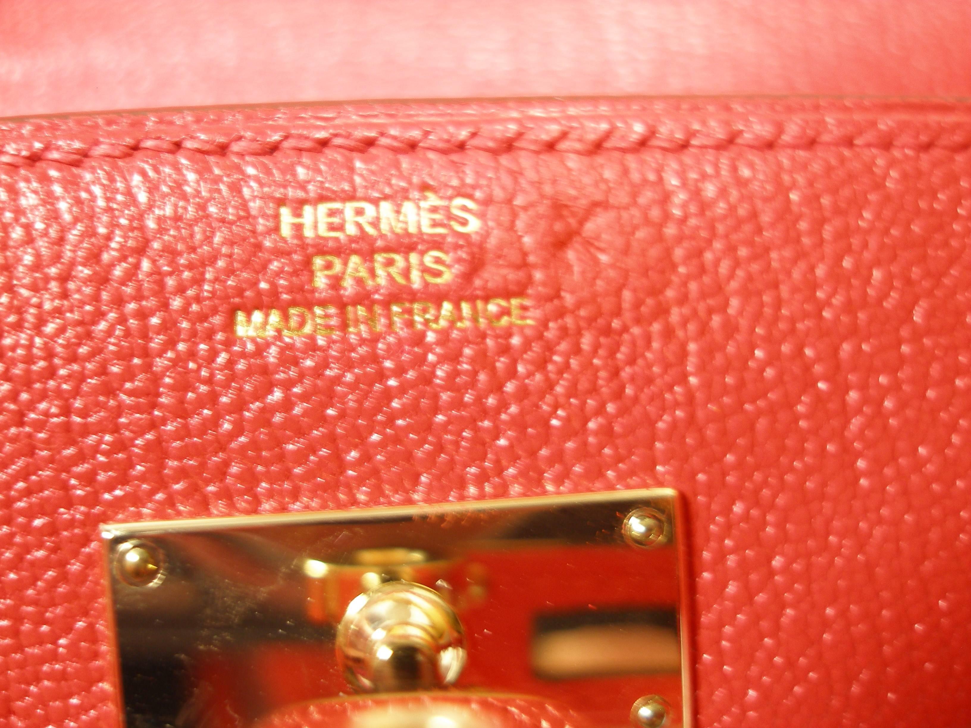 Hermès Kelly Compact Wallet Chevre Mysore Leather Rouge Tomate  / BN 4