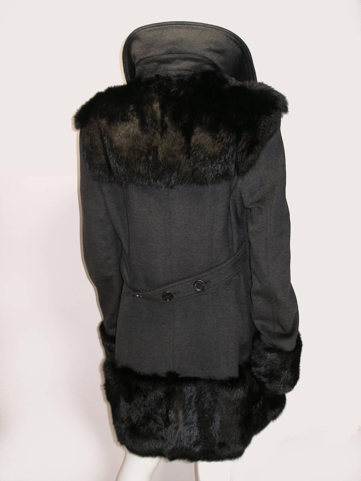 Black Fantastic Burberry Prorsum Sold Out RTP $8600 Fur Trimmed Coat Size FR44 / 14US  For Sale