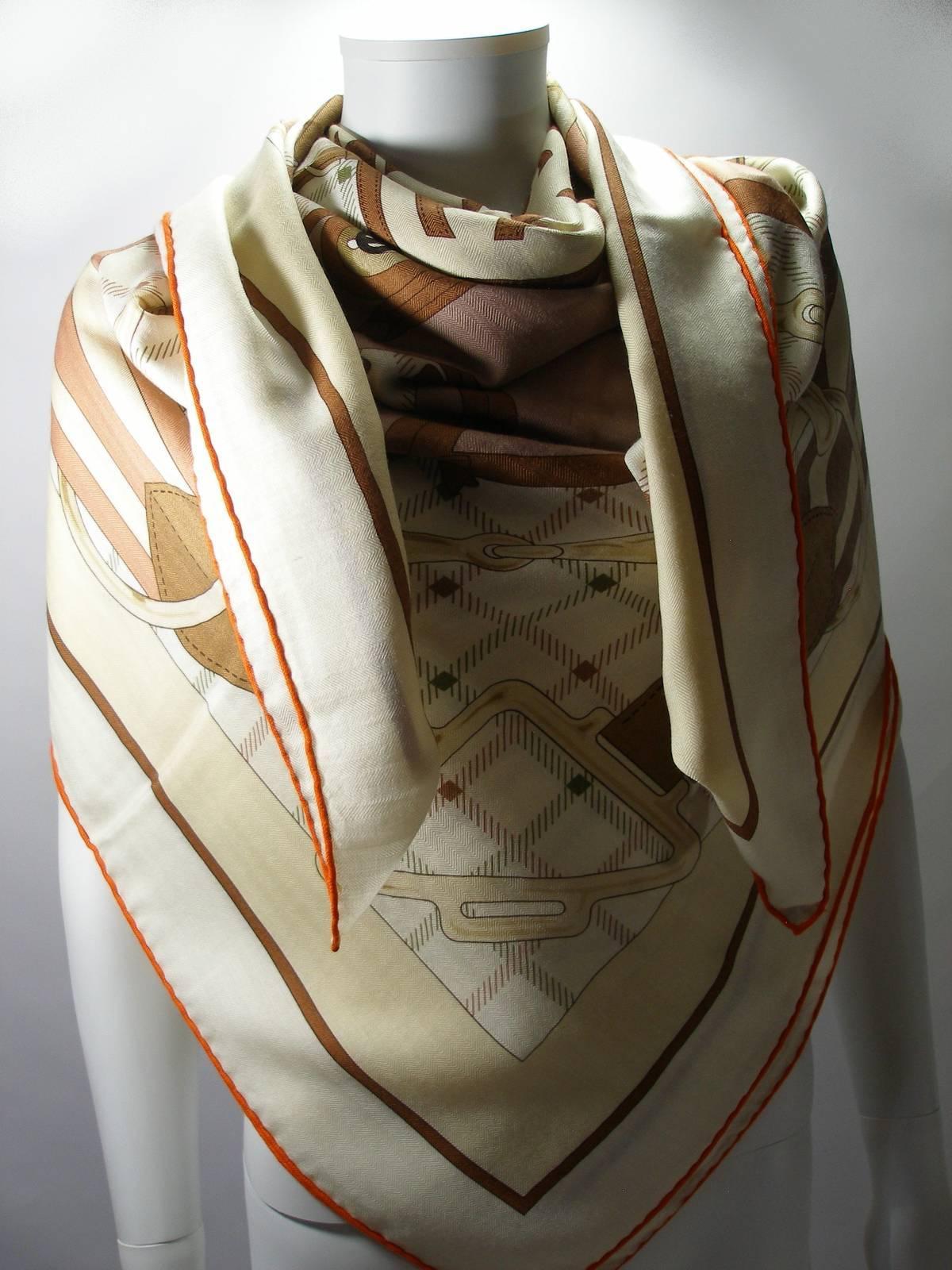 Hermès 140cm or 55 Inch GM Shawl Tatersale By Henri d'Origny Cashmere Brand New For Sale 2