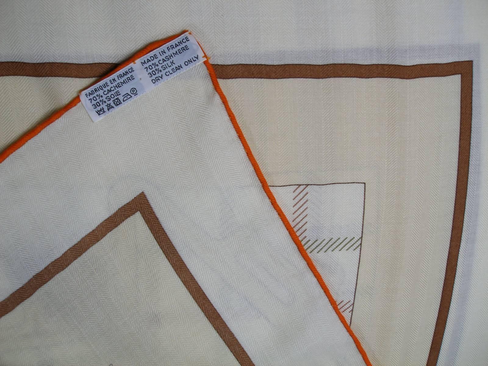 Brown Hermès 140cm or 55 Inch GM Shawl Tatersale By Henri d'Origny Cashmere Brand New For Sale