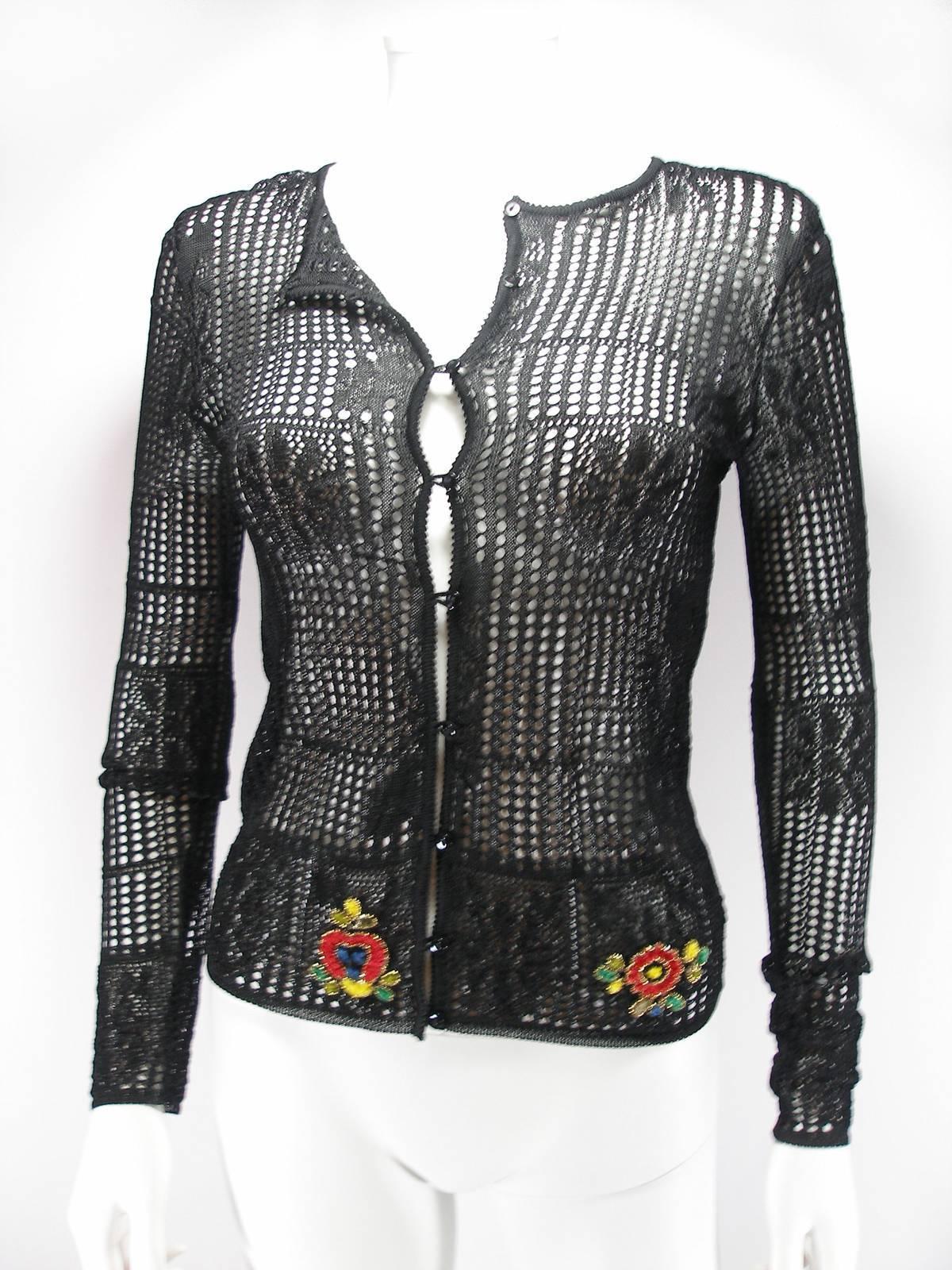 Black Vintage Christian Dior by John Galliano Set Cardigan and Poncho Embroidered XS For Sale