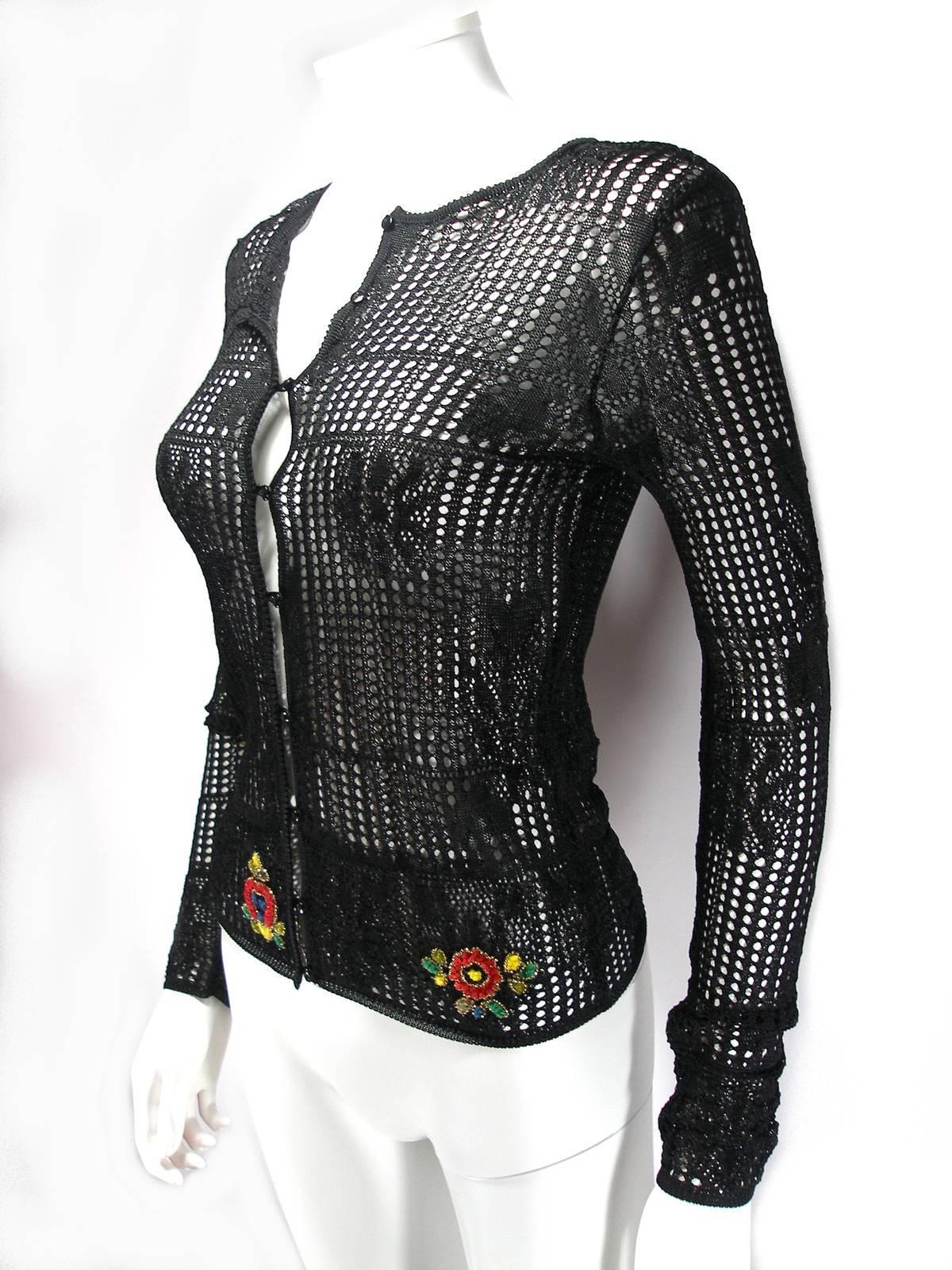 Vintage Christian Dior by John Galliano Set Cardigan and Poncho Embroidered XS In Good Condition For Sale In VERGT, FR