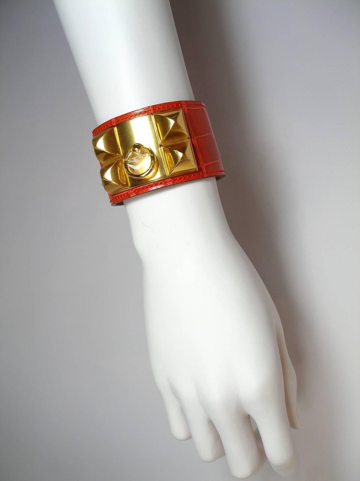 Hermès Bracelet CDC Collier de Chien Alligator Rouge Géranium Gold Hardware 2