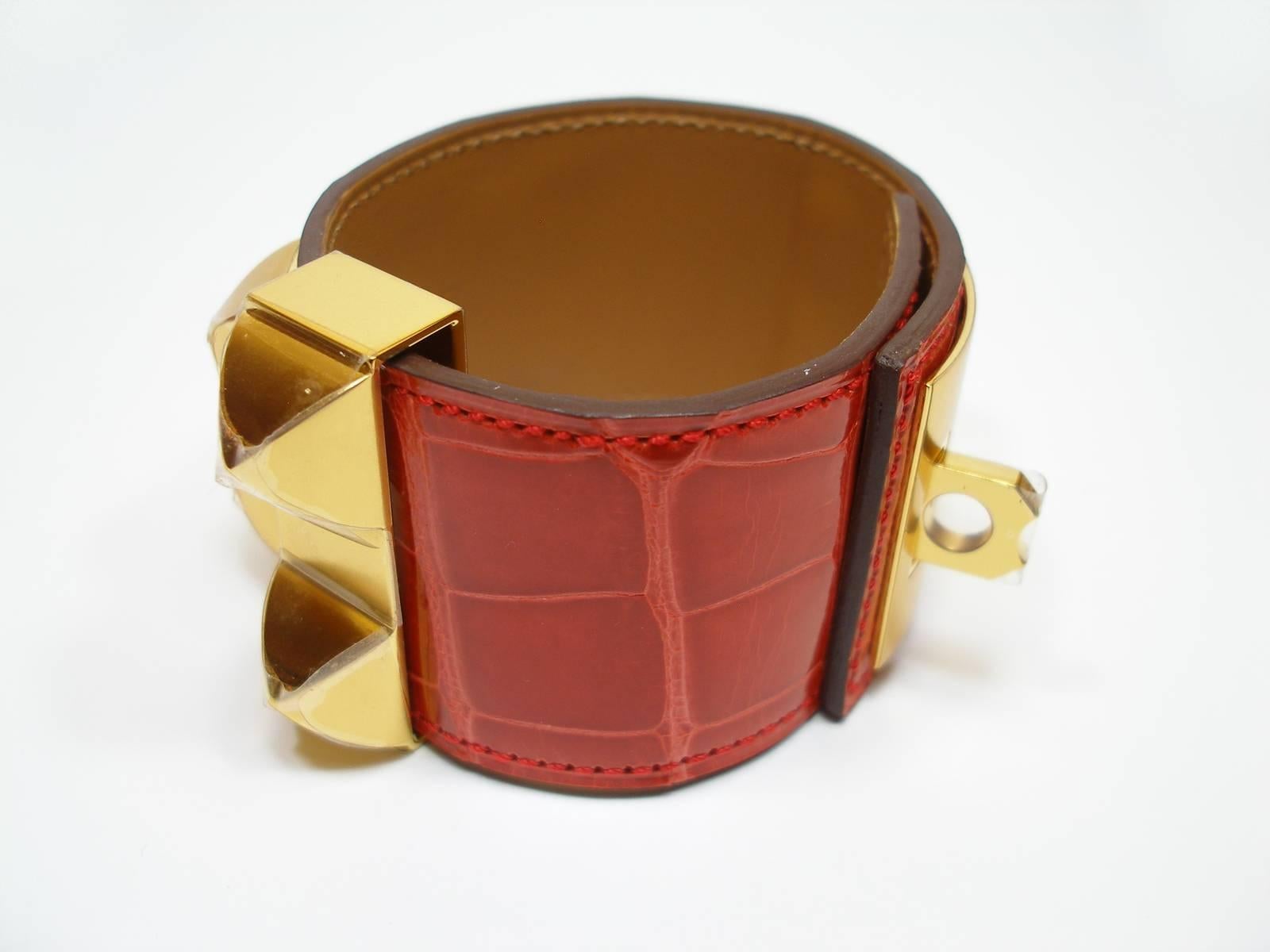 Hermès Bracelet CDC Collier de Chien Alligator Rouge Géranium Gold Hardware 1